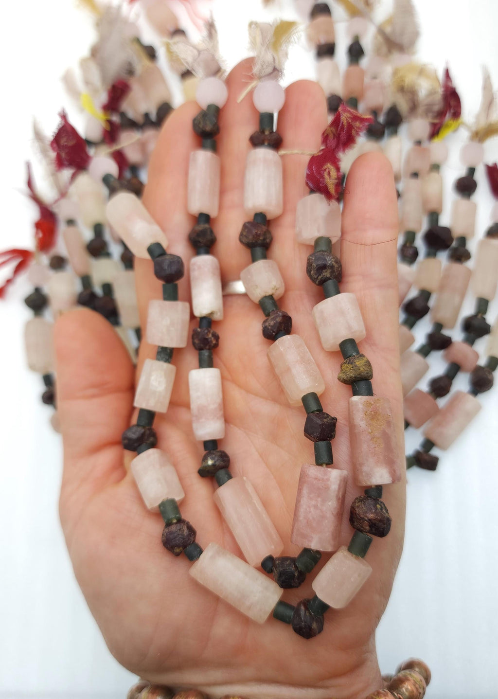Authentic Old Calcite From Afghanistan, Strand 10", Very Old Pink Calcite, Old Garnet Stone, Unusual, Jewelry Making Supplies, Craft.