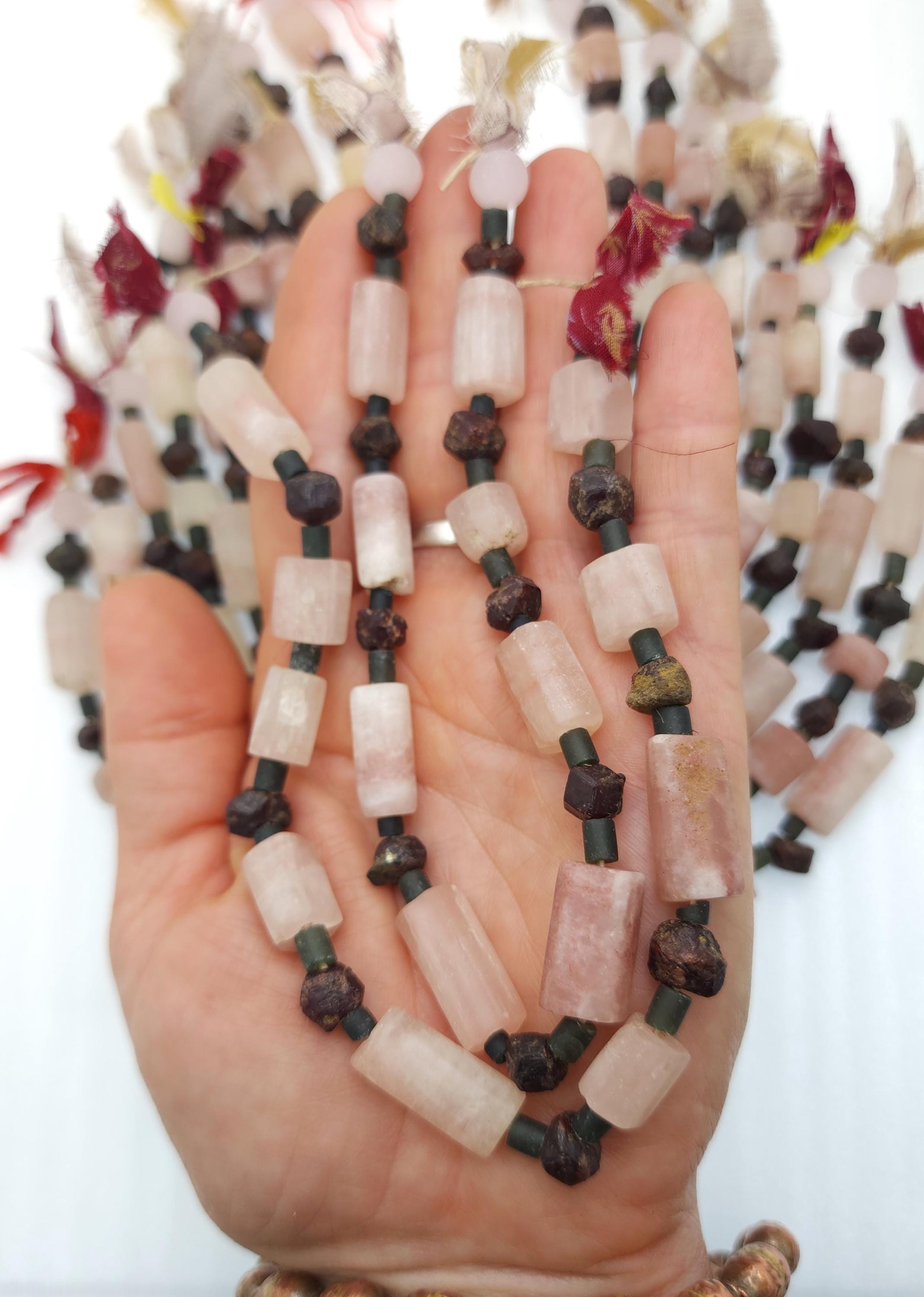 Authentic Old Calcite From Afghanistan, Strand 10", Very Old Pink Calcite, Old Garnet Stone, Unusual, Jewelry Making Supplies, Craft.