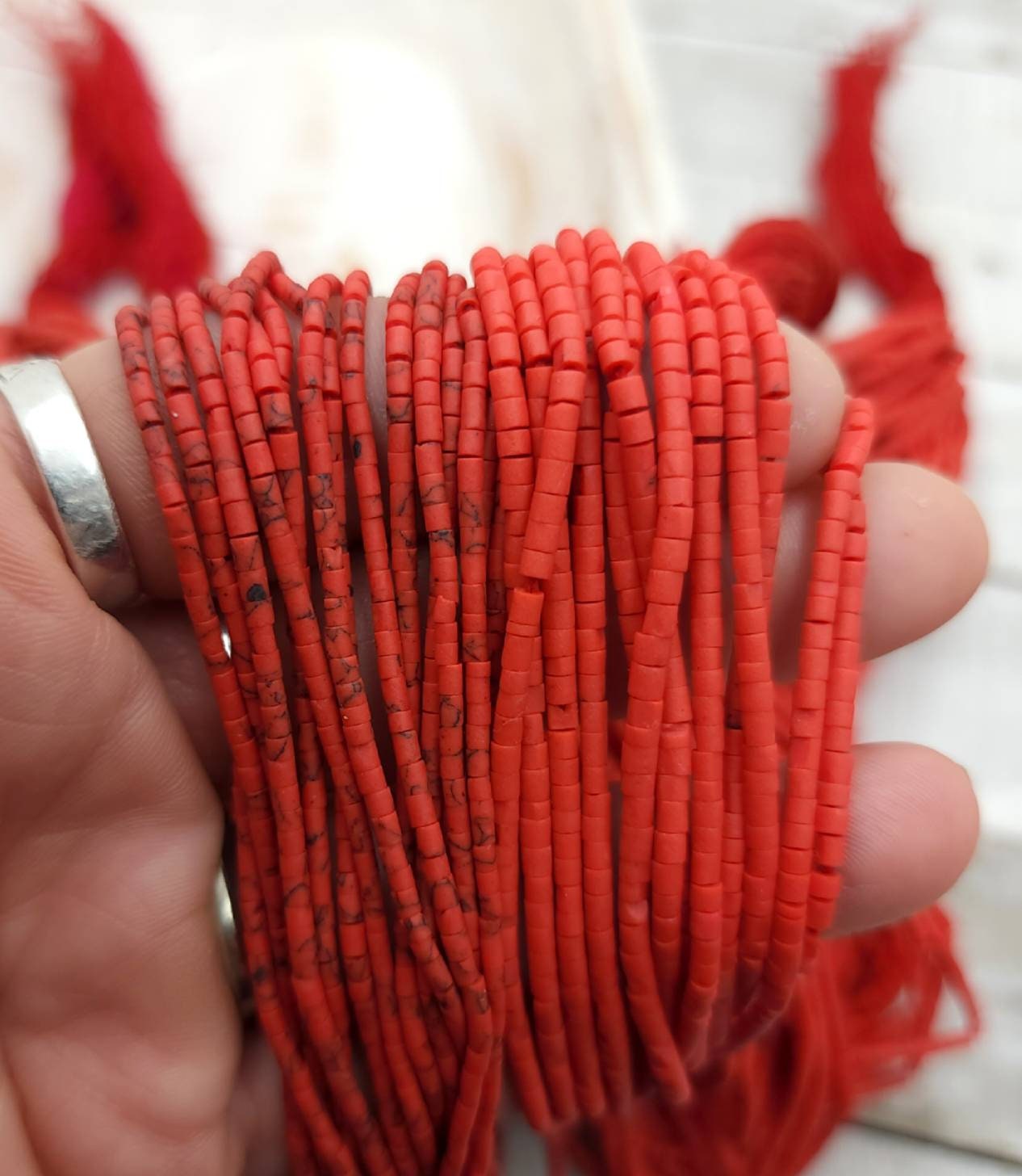 Heishi Beads From Afghanistan, Choose Color Red Turquoise Or Red, Strand 12-13" Inches Long  150+ Beads 2mm, Jewelry Supplies.