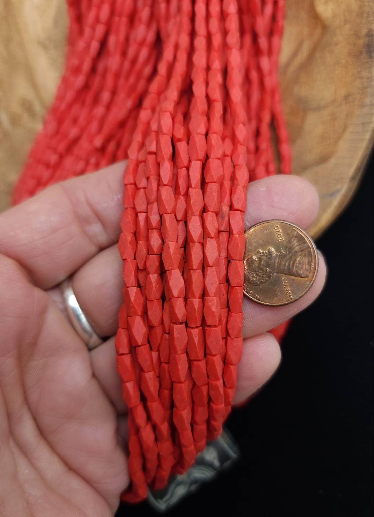 Afghan Howlite Stone Coral Red Faceted Rectangular Beads 5-6mm×3mm Strand 14-15" 60-65 Beads / Jewelry Making Supplies.