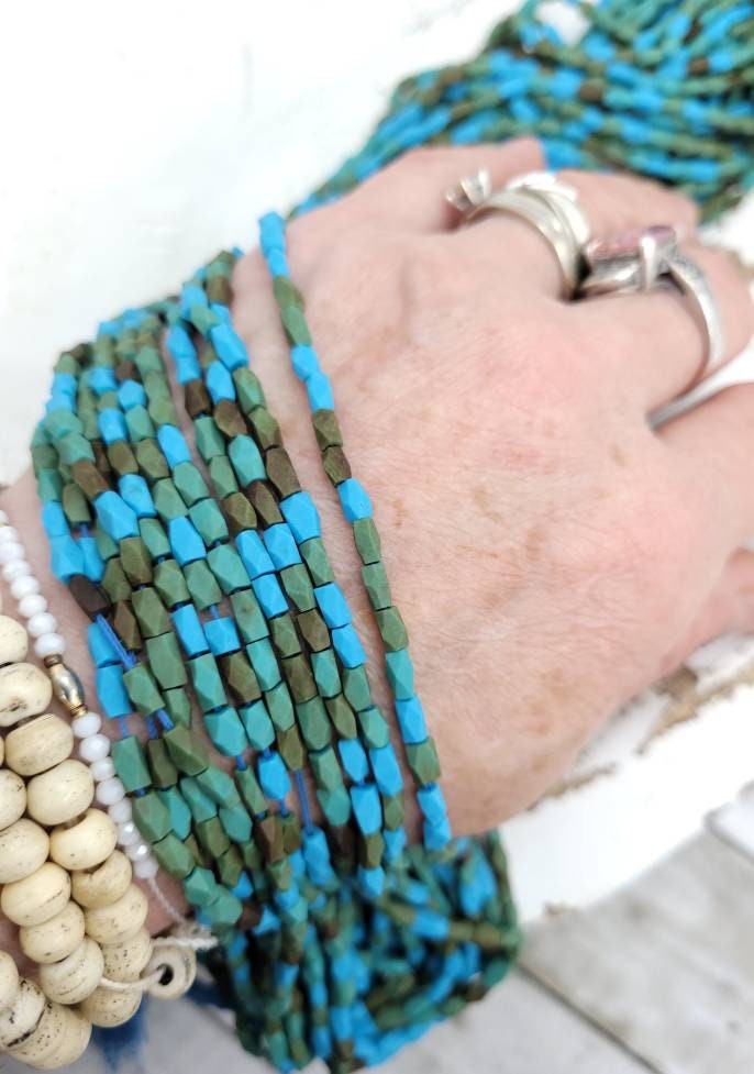 Blue Turquoise Stone Beads From Afghanistan / Howlite Turquoise Stone Long Strand 15"+  / 4-6mm x 3mm / Jewelry Supplies.