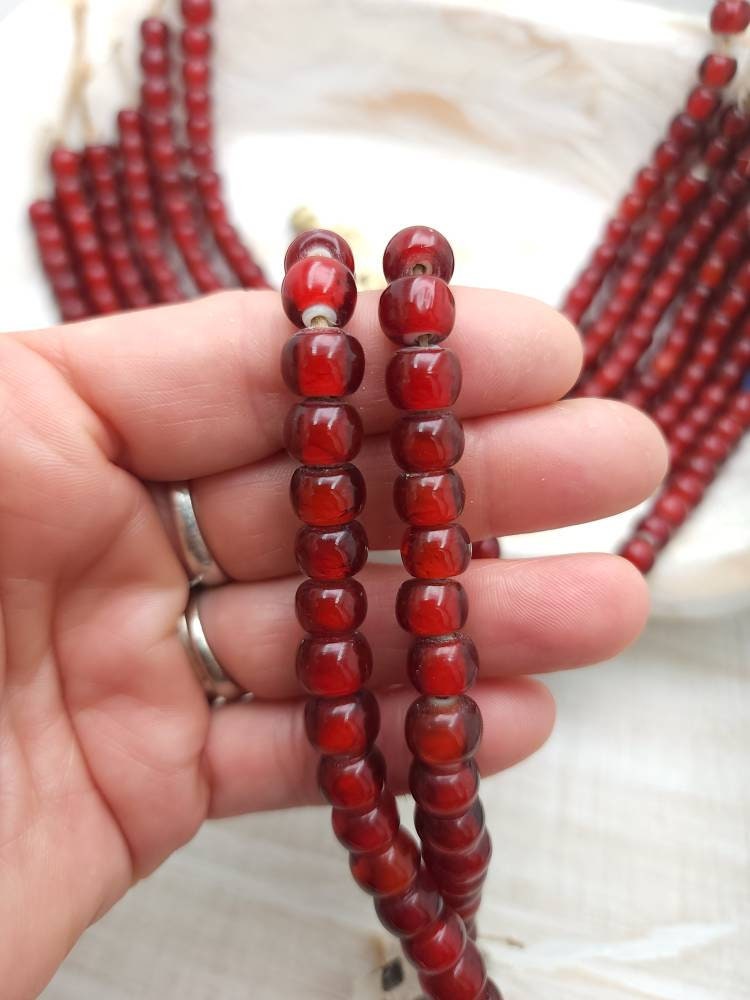 White Heart Red Glass Beads Strand 10" Inches34-36 Beads 9-10mm / Venetian Beads / Vintage / Cherry Red / Jewelry Making Supplies