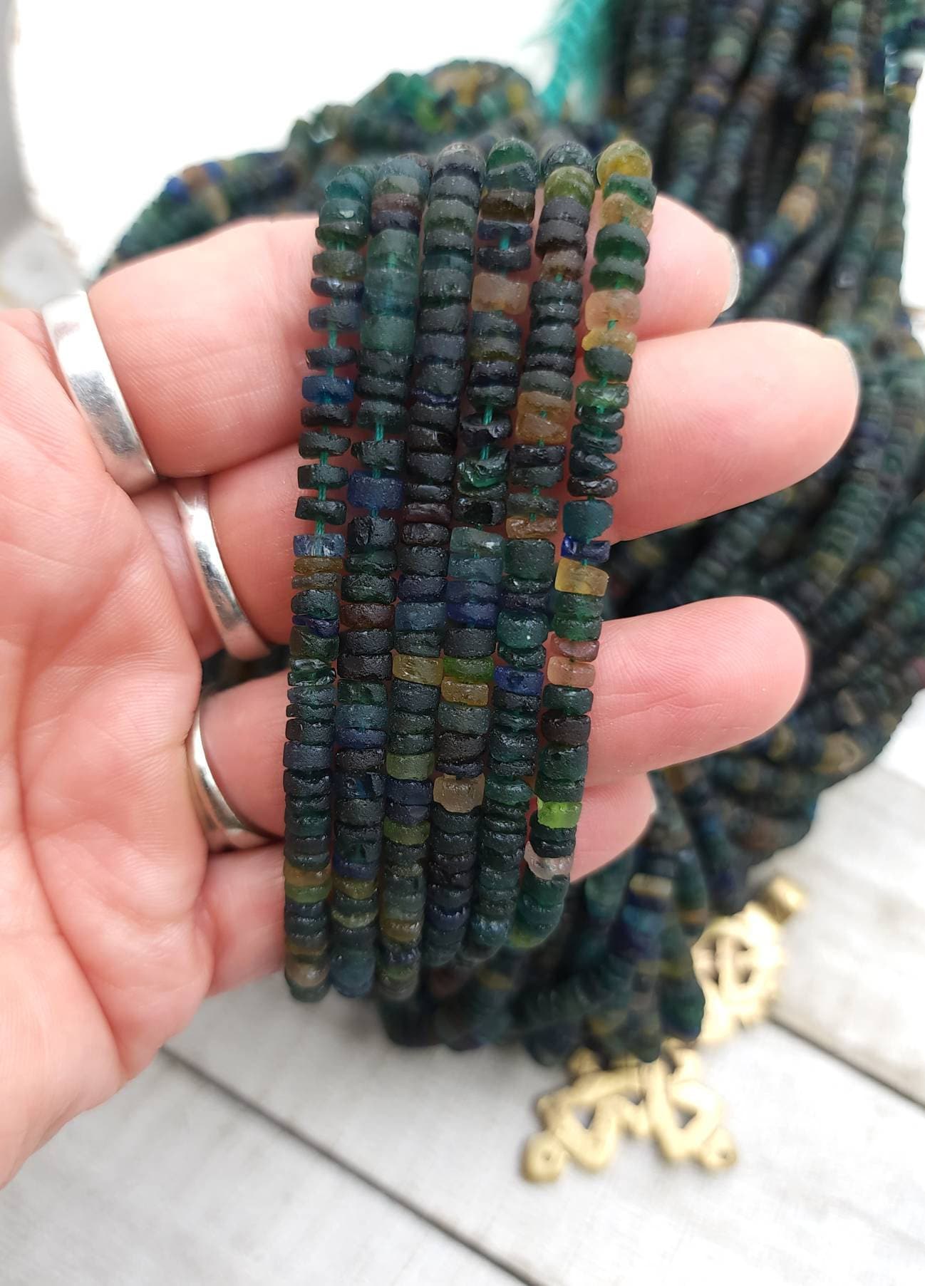 Dark Roman Glass 100% Genuine Strand 15" 3-4mm 190+Beads / Vintage Supplies / Jewelry Supplies / Heishi Beads / Ancient Roman Glass.
