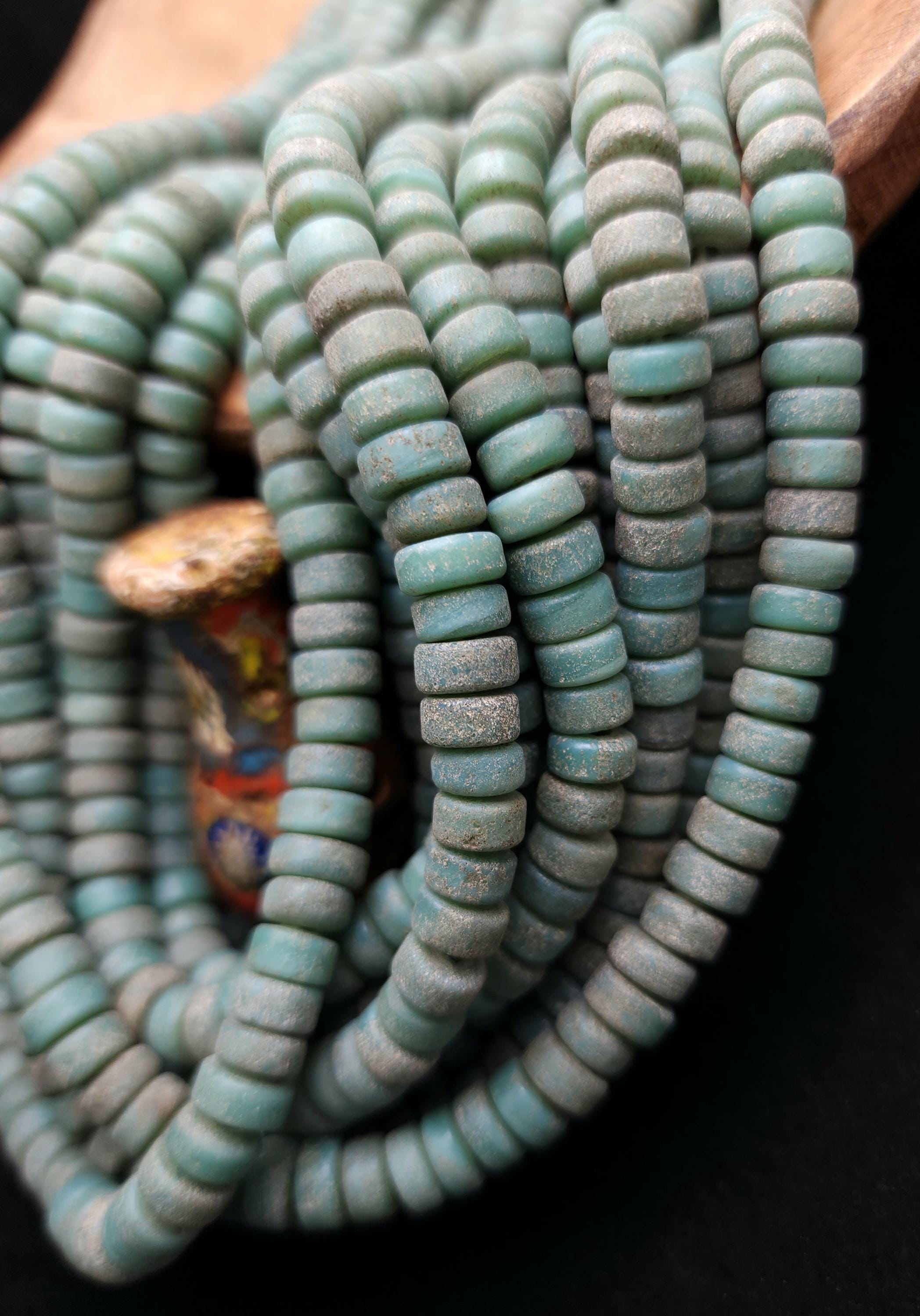 Soft Green Glass Beads / Rustic Beads / Strand 10" 8mm / Java Indonesia Beads / Jewelry Making Supplies / Craft.