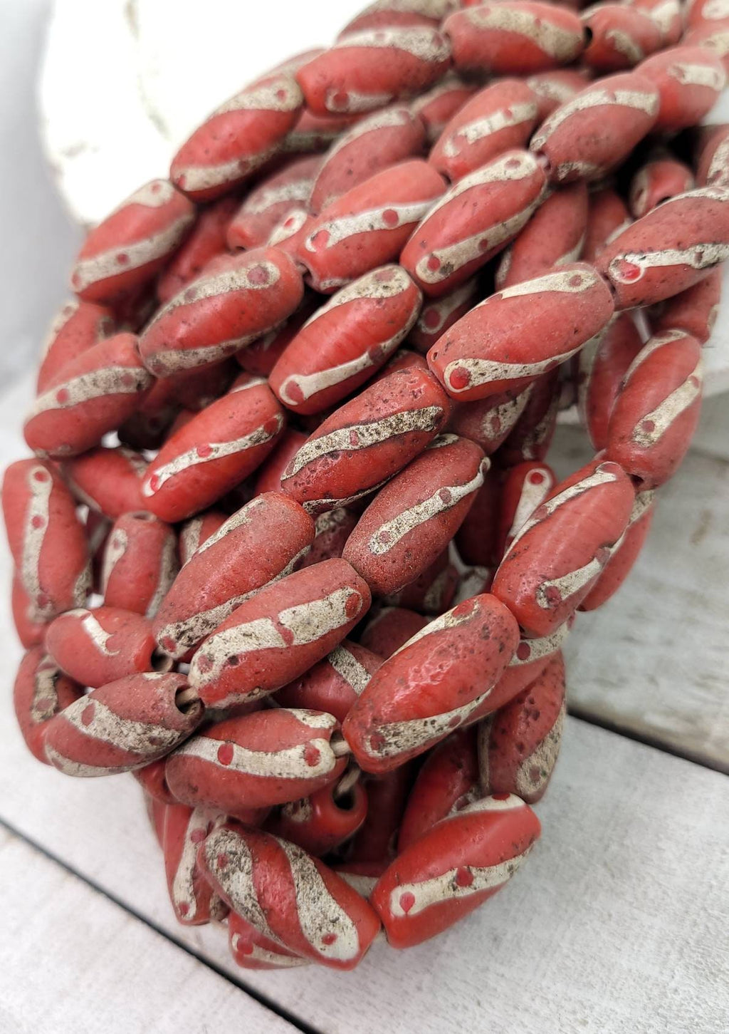 Old Accent Glass Beads Made By Thai Artisan Hands/ Indonesian Beads, Java, 10 Beads 18-20mm x 10mm, Jewelry Supplies, Vintage, Venetian.