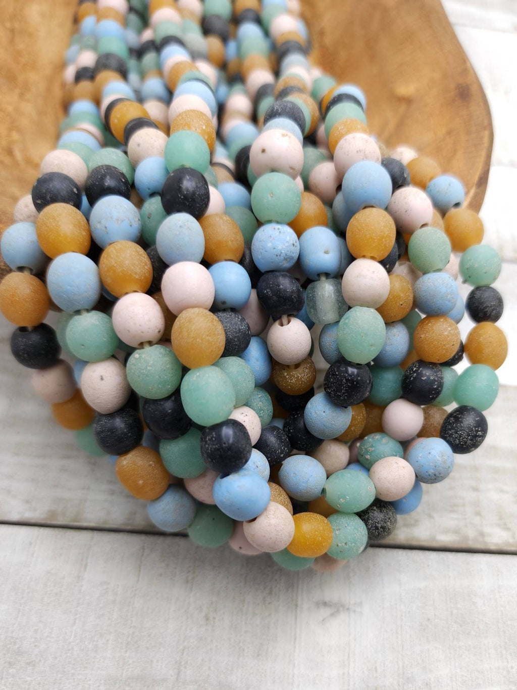Opaque Glass Java Beads With Rustic Accent 9-10mm Choose Full Strand 23" Long[52+ Beads] or Half Strand 12"[26+] / Indonesian Beads /