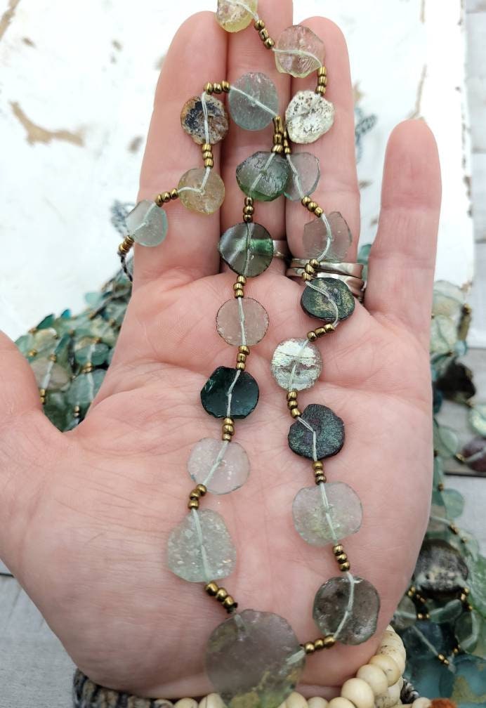 Beautiful Very Exclusive Authentic Roman Glass Necklace 9-12m Strong Patina/2,000 Years Old/Ancient Rome Glass/Fine Relics/Jewelry Supplies.