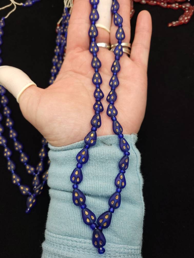 Vintage Glass Beads From Afghanistan Strand 17" 10-11mm / Jewelry Supplies / Egyptian Style Beads / Opaque Glass Beads