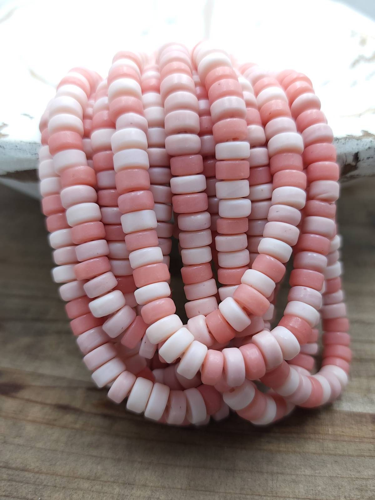 Beautiful Pink Beads Handmade by Artisans Thailand / 8mm 10"Long Strand / Indonesia / Java /Boho / Tribal / Jewelry Supplies.