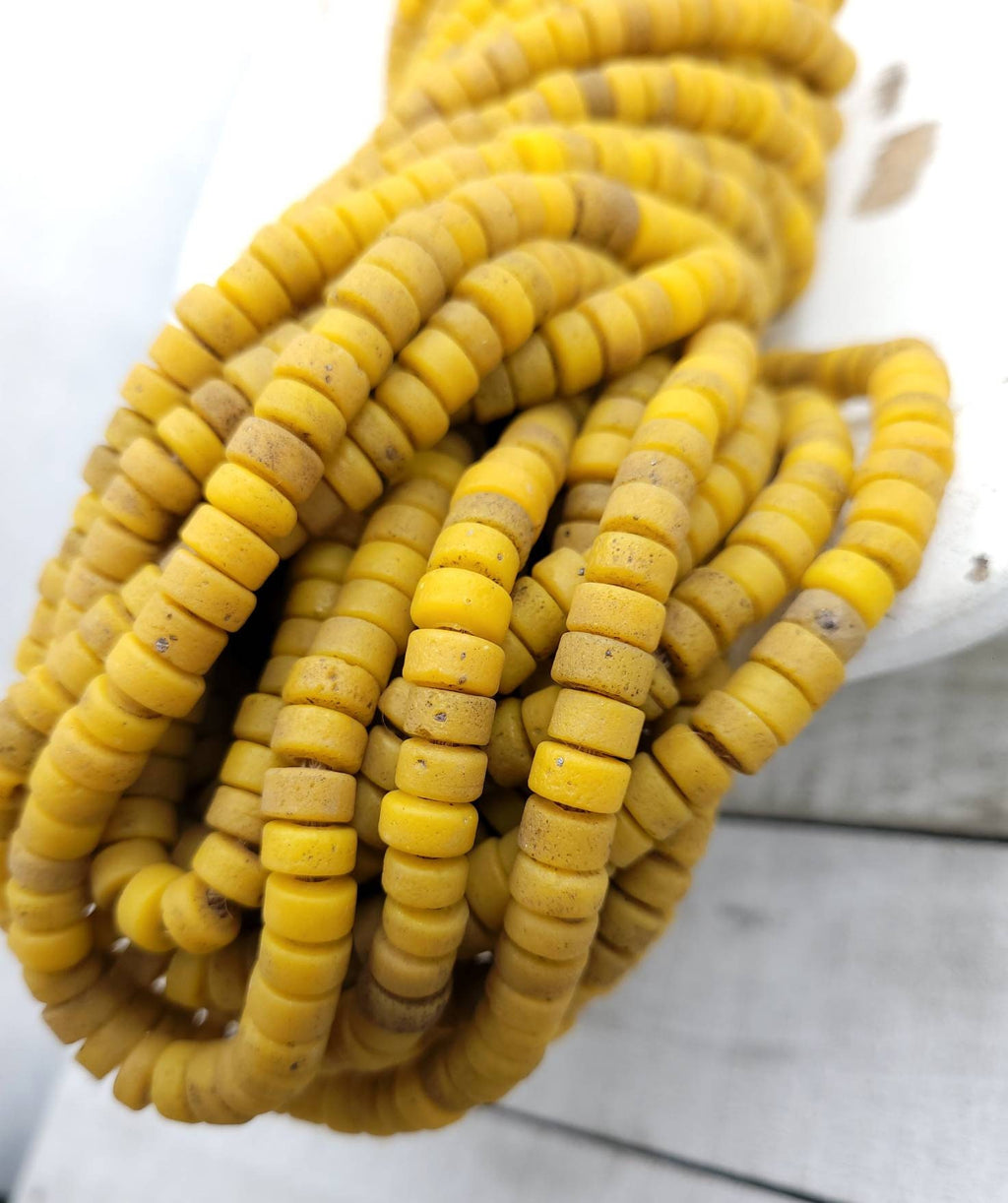 Heishi Rustic Glass Beads From Thailand, 10"Long Strand 8mm, Indonesia, Java, Tribal, Jewelry Making Supplies.