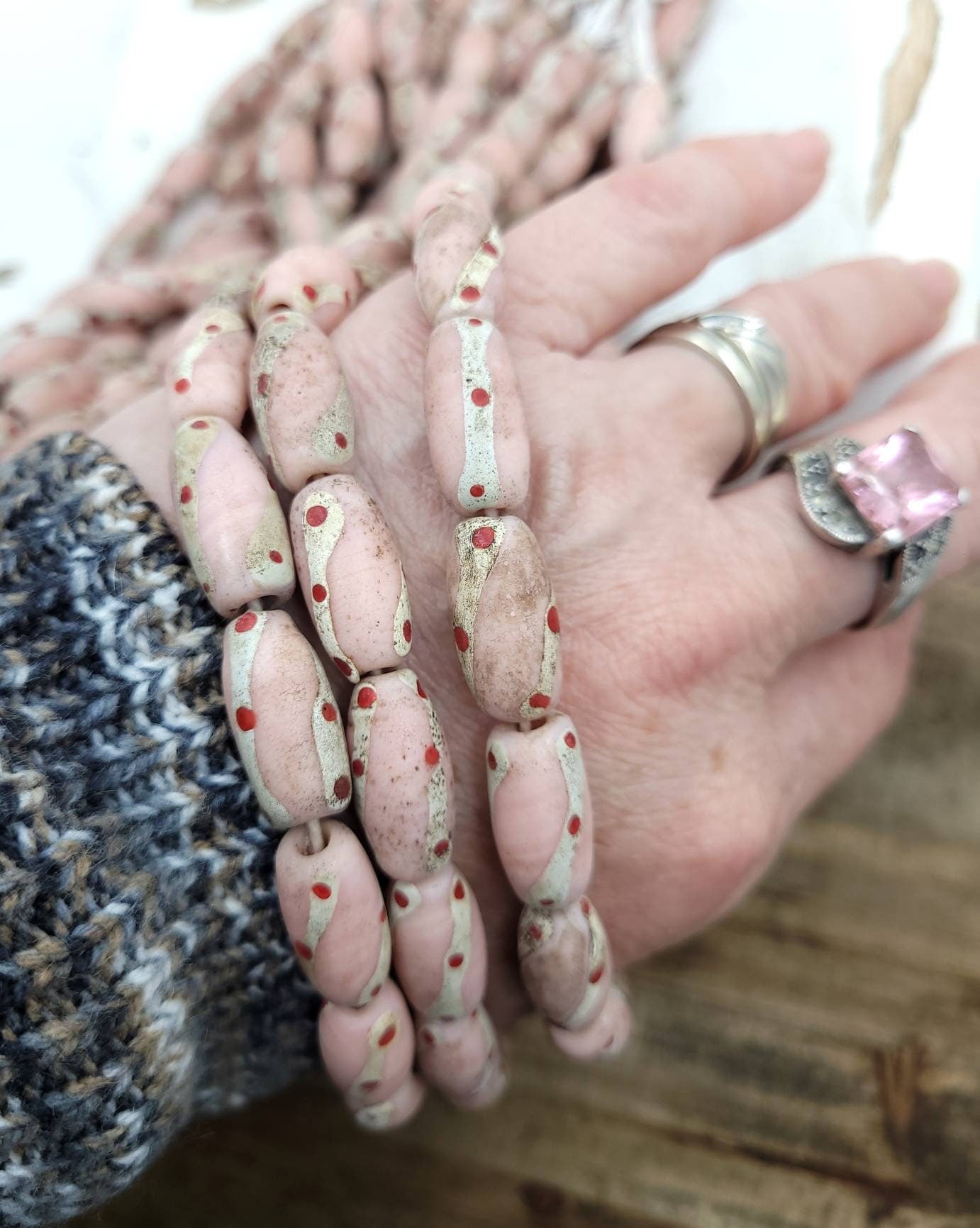 Old Accent Glass Beads Made By Thai Artisan Hands/ Indonesian Beads /Java /10 Beads 18-20mm x 10mm /Jewelry Supplies / Vintage / Venetian