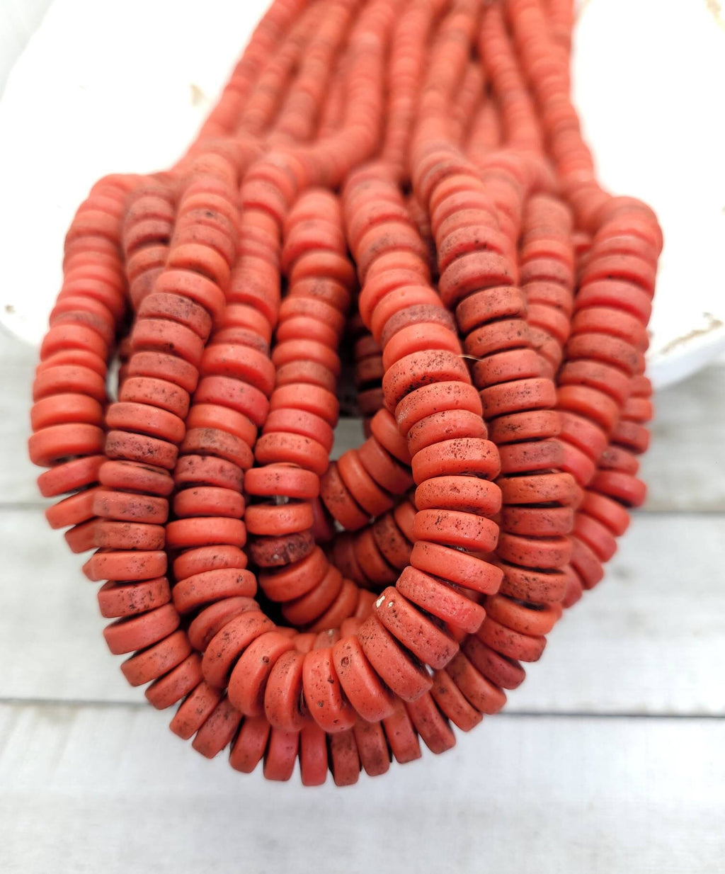 Red Glass Beads With Strong Old Rustic Accent, Raw Texture, 10mm, 11-12mm 10" Long Strand, Tribal, Jewelry Making Supplies.
