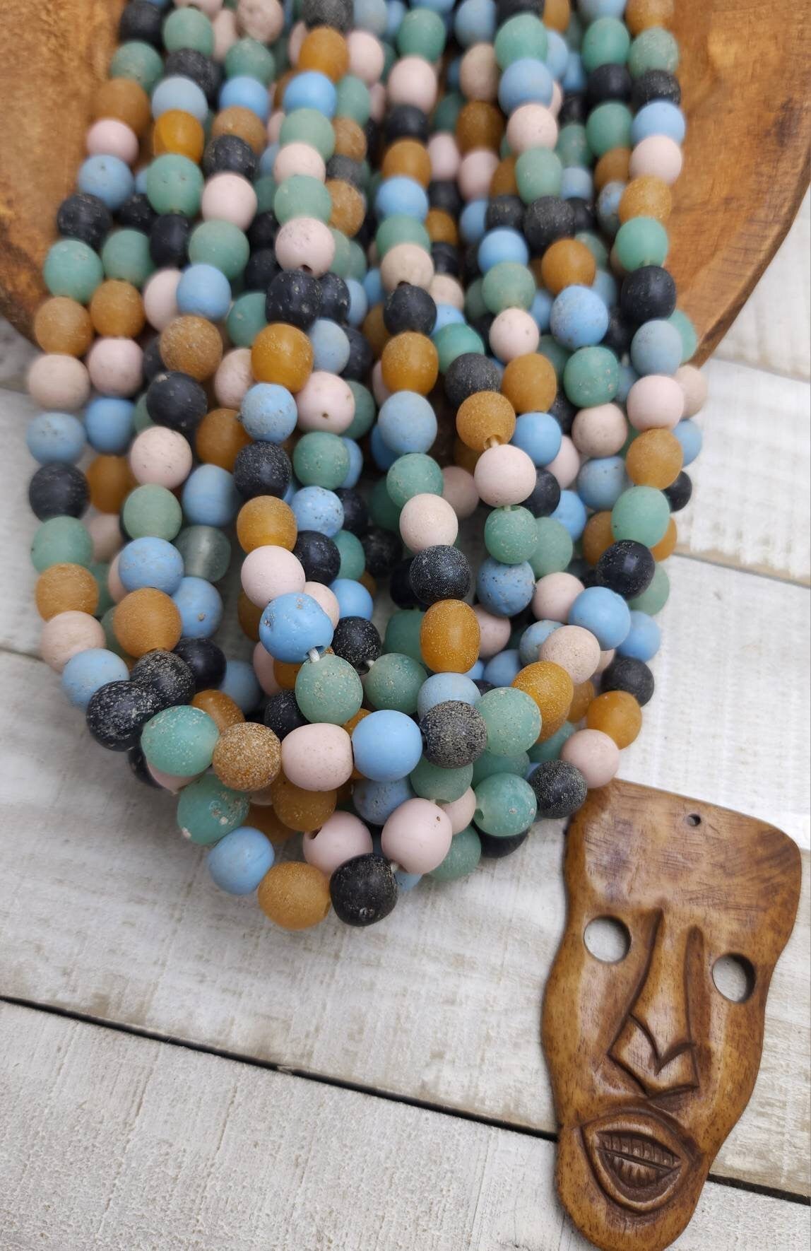 Opaque Glass Java Beads With Rustic Accent 9-10mm Choose Full Strand 23" Long[52+ Beads] or Half Strand 12"[26+] / Indonesian Beads /