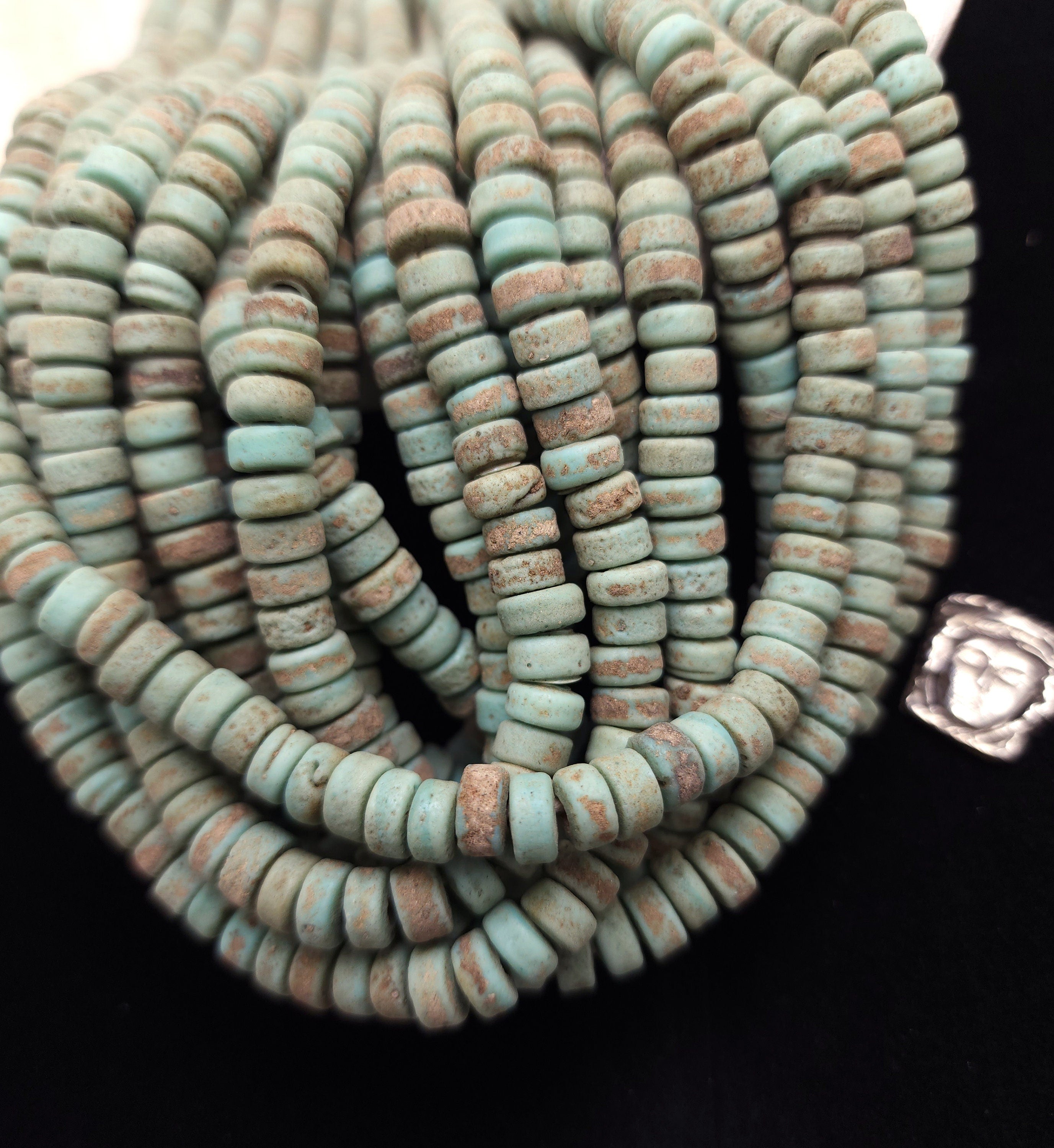 Pistachio Green Beads With Antique Rustic Accent / Handmade From Indonesia / 7-8mm 10"Long Strand / Java /Tribal / Jewelry Supplies.