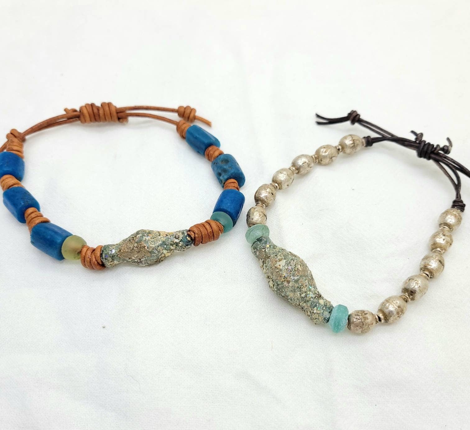 Beautiful Authentic Roman Glass Bangles For Him Or For Her / Ethiopian Copper And Brass Beads Wearing Beautiful Old Roman Glass.