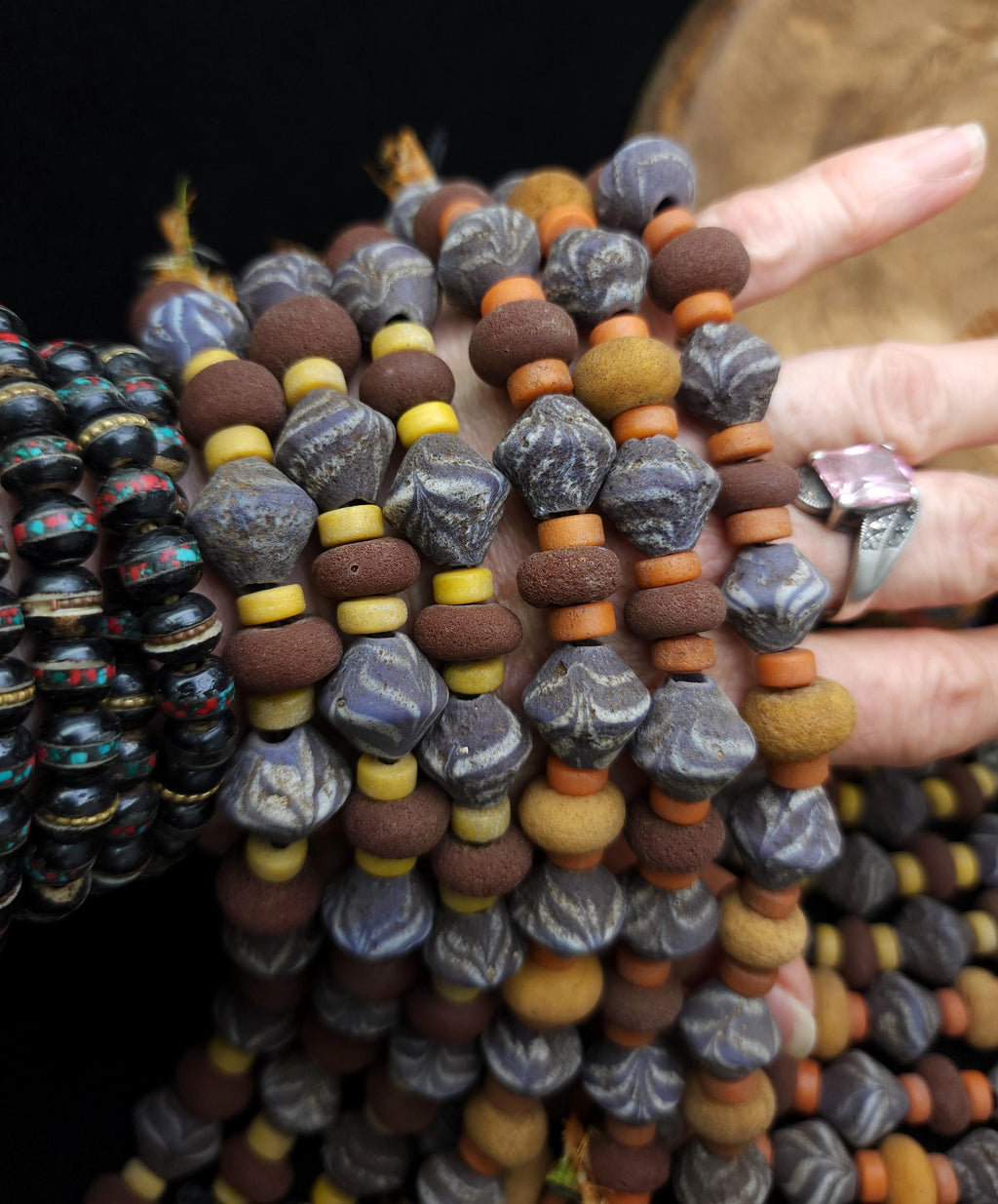 Old Bicone Glass Beads From Thailand, Rustic Vintage, Supplies to Make Jewelry, Two Options to Choose, Strand 27 Beads 8-15mm.