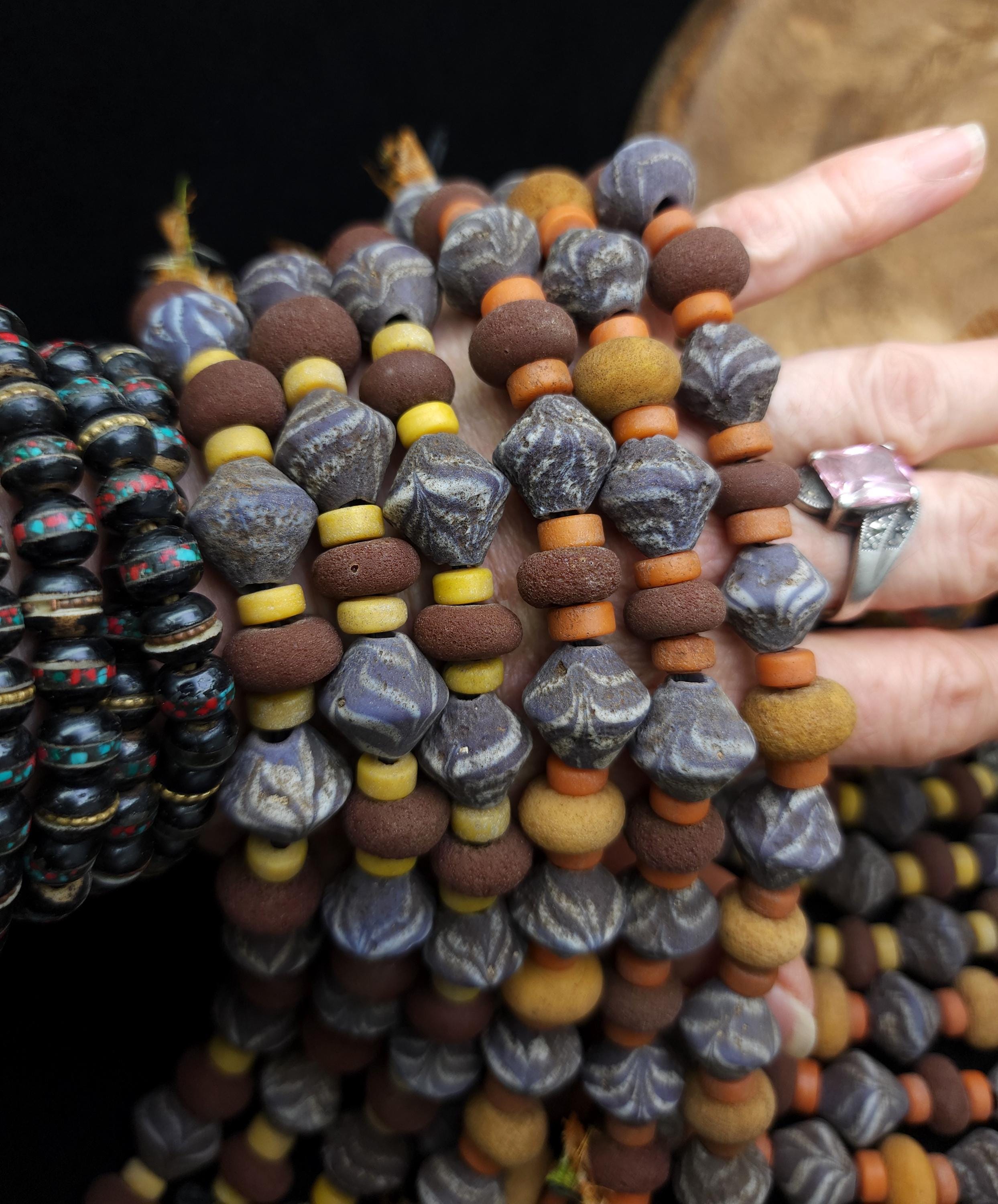 Old Bicone Glass Beads From Thailand, Rustic Vintage, Supplies to Make Jewelry, Two Options to Choose, Strand 27 Beads 8-15mm.