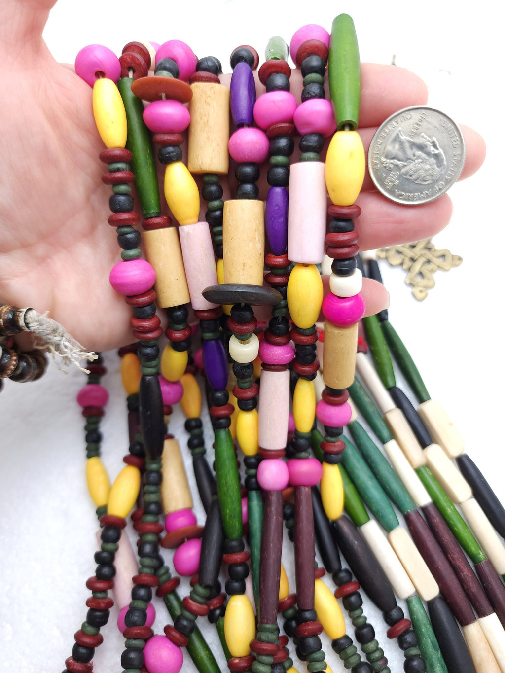 Great Mix Of Buffalo Bone Dyed And Natural Beads, Jewelry Making Supplies, Strand 12", Option to choose Tubes Or Variable and Fun Beads.