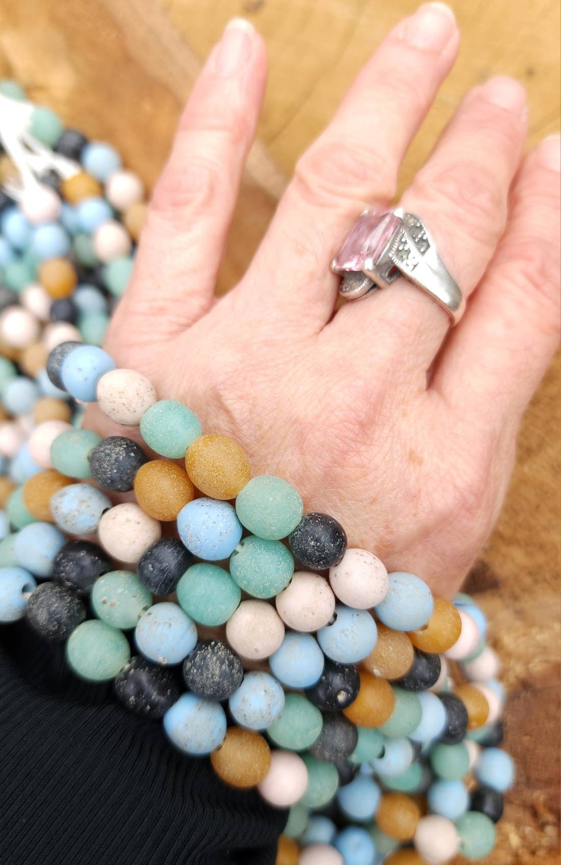Opaque Glass Java Beads With Rustic Accent 9-10mm Choose Full Strand 23" Long[52+ Beads] or Half Strand 12"[26+] / Indonesian Beads /