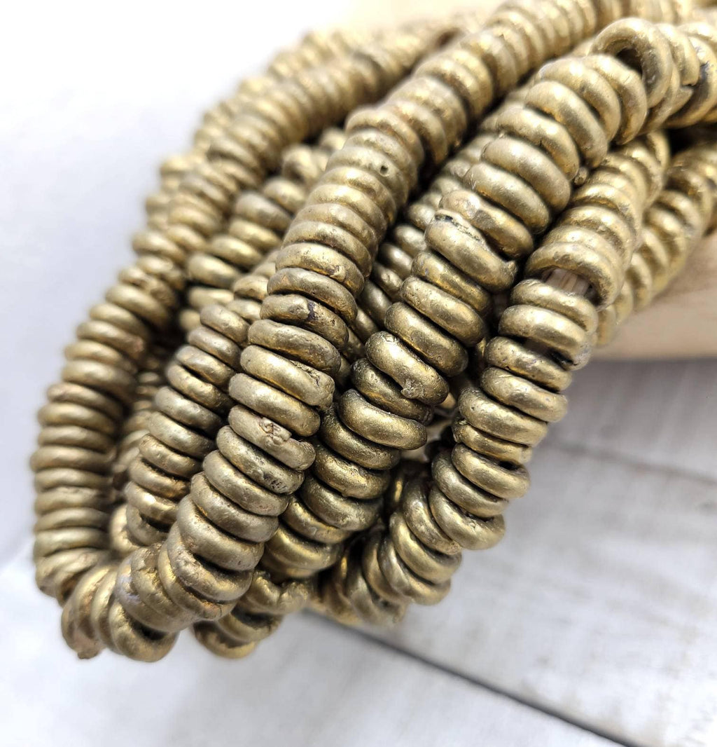 Beautiful Rustic African Brass Beads 9-11mm Choose Strand With 20 or 12 Rings / Jewelry Supplies / Lost Wax / Tribal Boho Ethnic Native A.