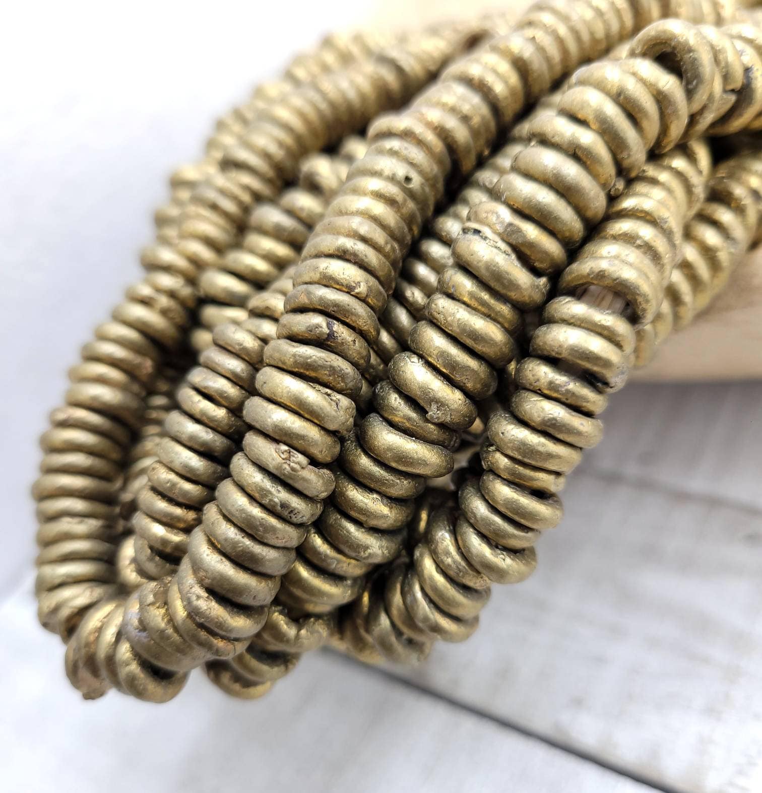 Beautiful Rustic African Brass Beads 9-11mm Choose Strand With 20 or 12 Rings / Jewelry Supplies / Lost Wax / Tribal Boho Ethnic Native A.