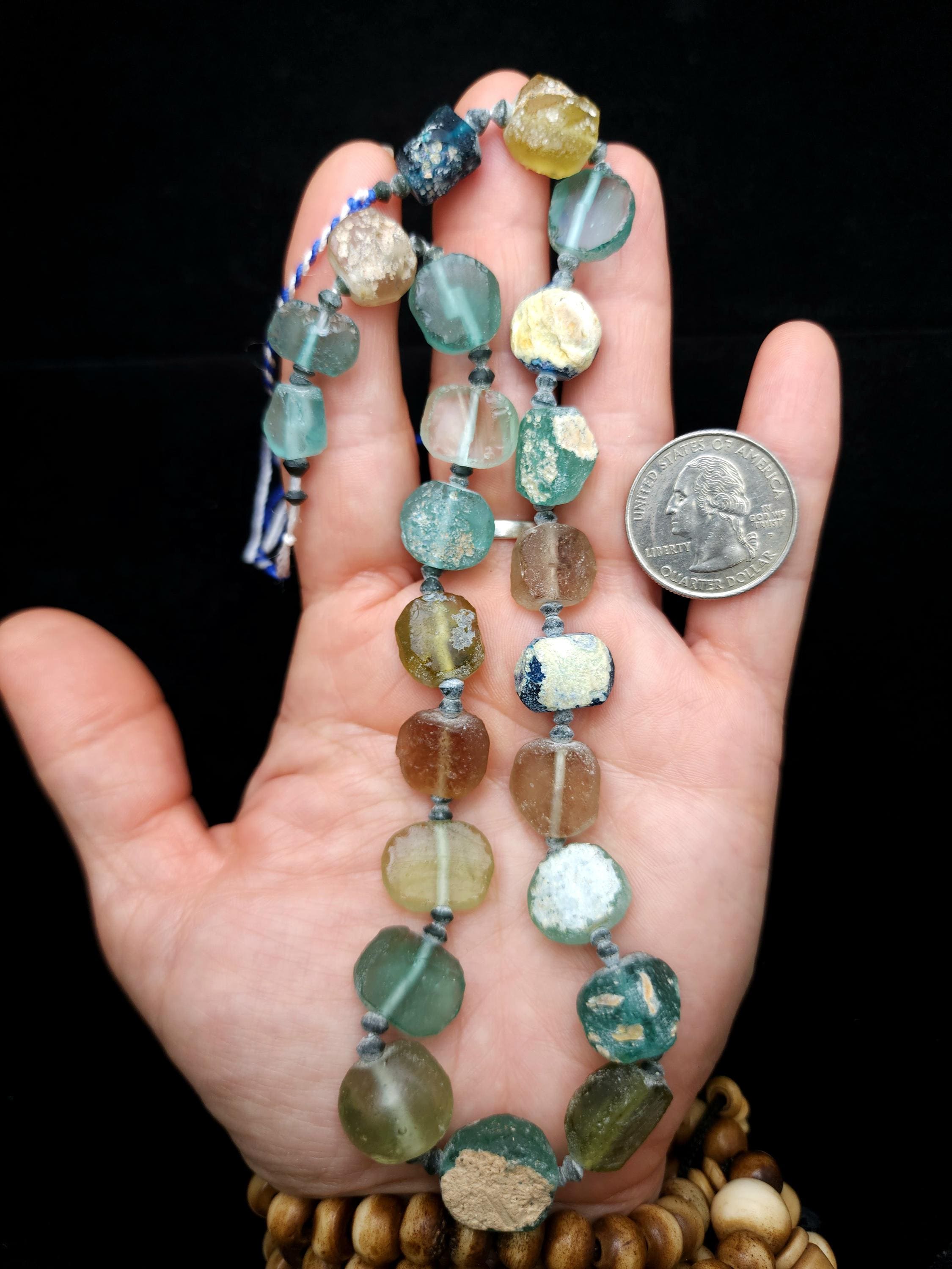Unique Roman Glass Strand 15" Inches Long 10-18mm, Very Old Glass From Ancient Rome From Afghanistan, Excavated Beads, Jewelry Supplies.
