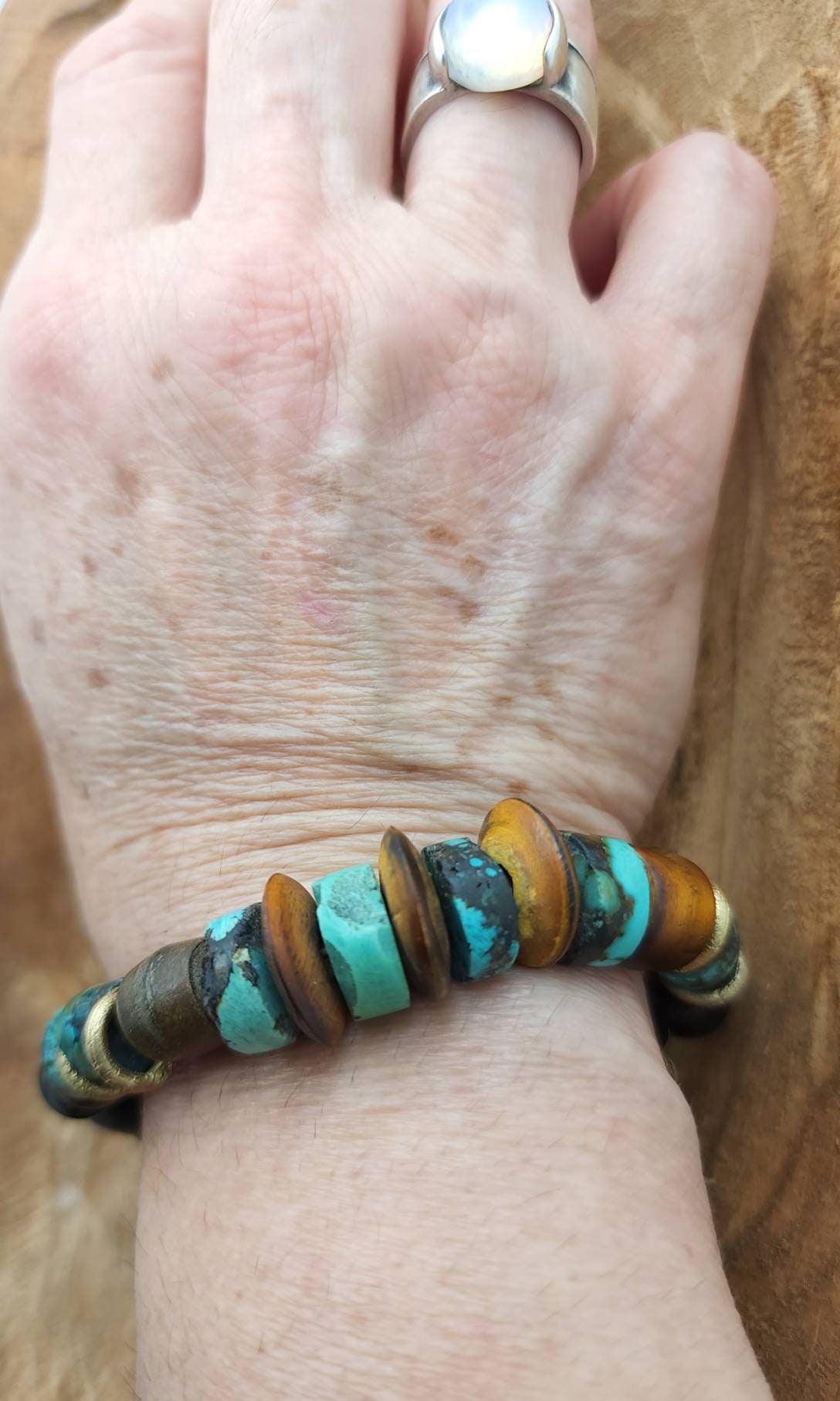 100% Natural Turquoise December Month Bracelet For Him Or For Her / Ethnic Boho Hippie Navajo / Handmade Jewelry/Fits 8-9 "