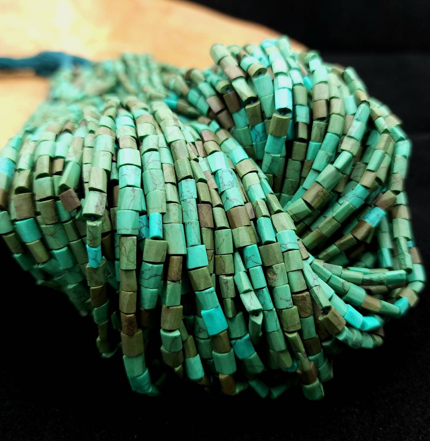 Afghan Turquoise Stone Beads Full Strand 15"+ Inches 76-80 Beads / Green Turquoise Howlite / Flat Square Beads / Jewelry Making Supplies.