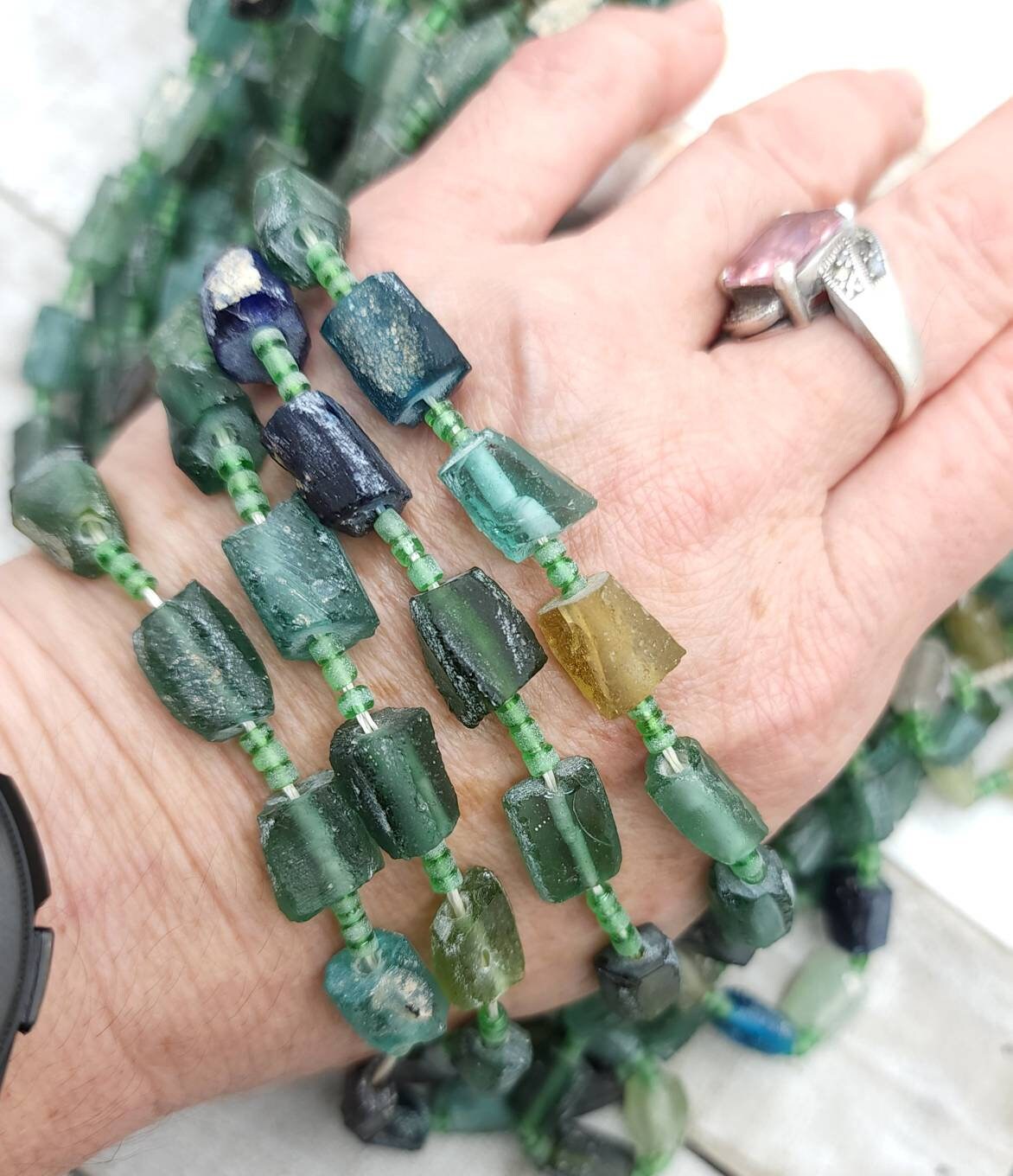 Genuine Ancient Roman Glass, Old Roman Glass, Found Roman Glass Beads Strand 15" 8-15mm+ Wholesale, Jewelry Making Supplies.