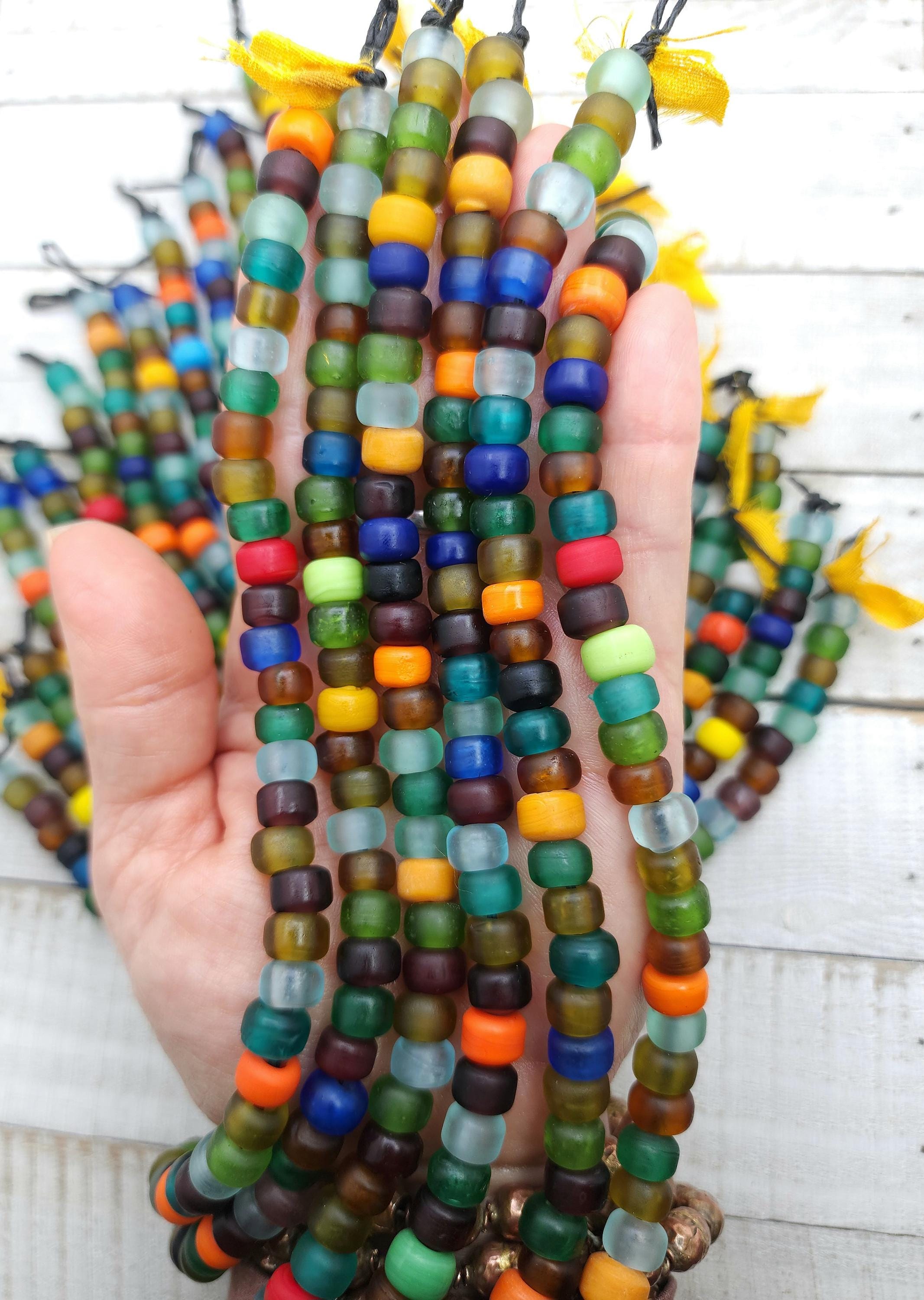 Multicolor Opaque Glass Beads, Pony Beads, Crow Beads, Strand With 35 Beads 9x6, Jewelry Making Supplies, Craft.