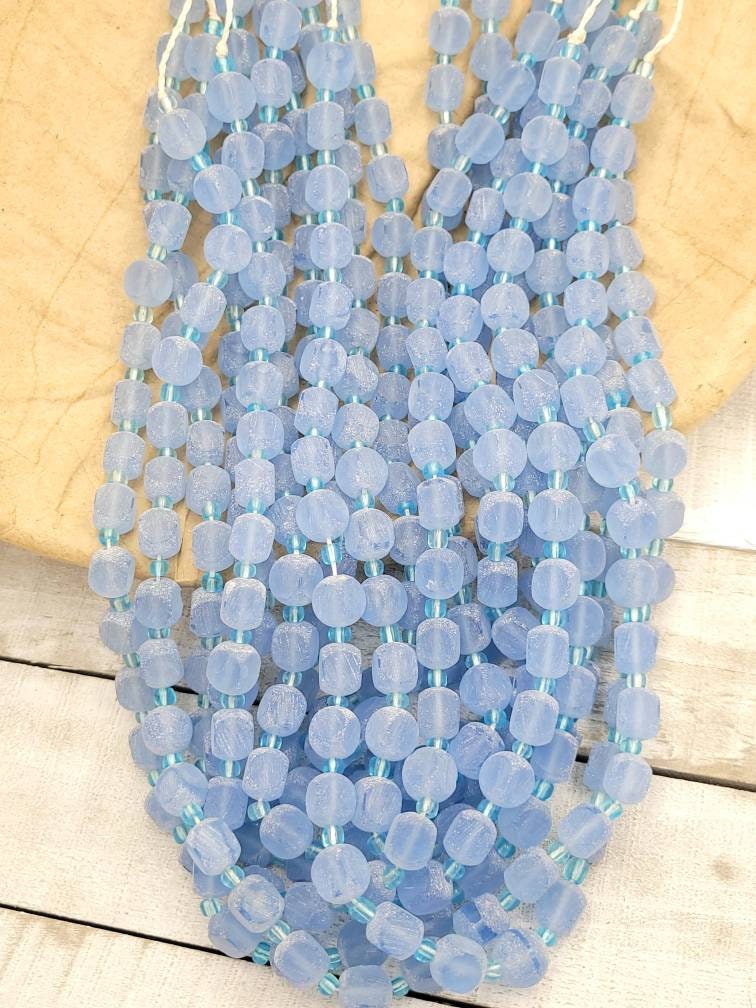 Glass Cube Beads From Afghanistan Strand 16-17 "Inches Long 10x8mm 30-32 Beads / Sea Glass / Opaque Glass / Jewelry Supplies.