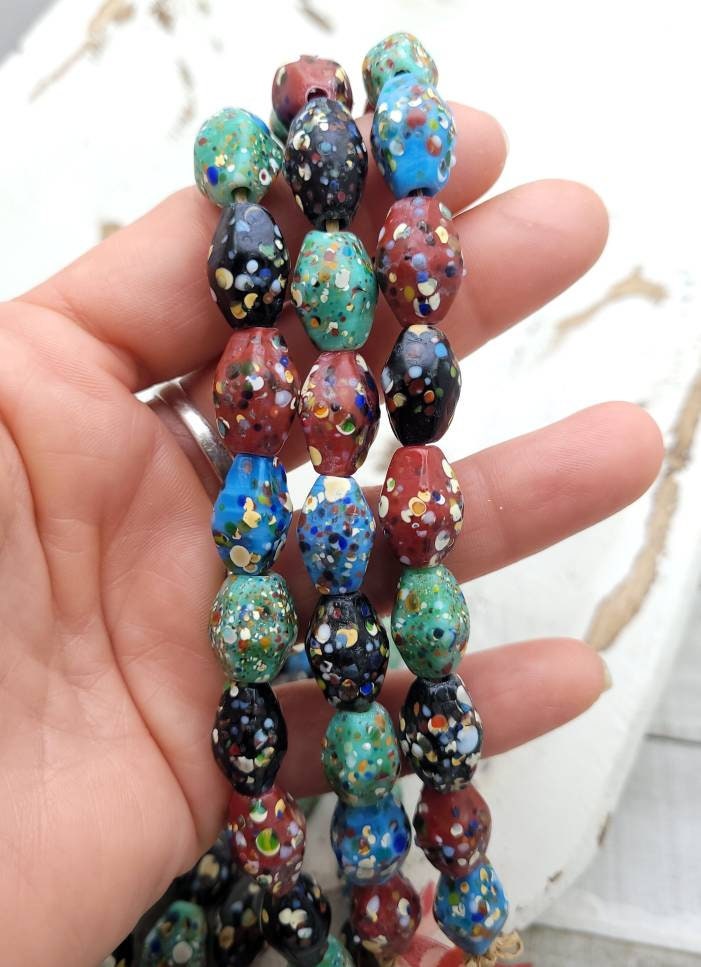 Thailand Diamond Shaped Mosaic Glass Beads/ Strand With 12 Beads14-17mm/ Thailand Beads / Indonesia / Lampwork Beads/Jewelery Supplies.