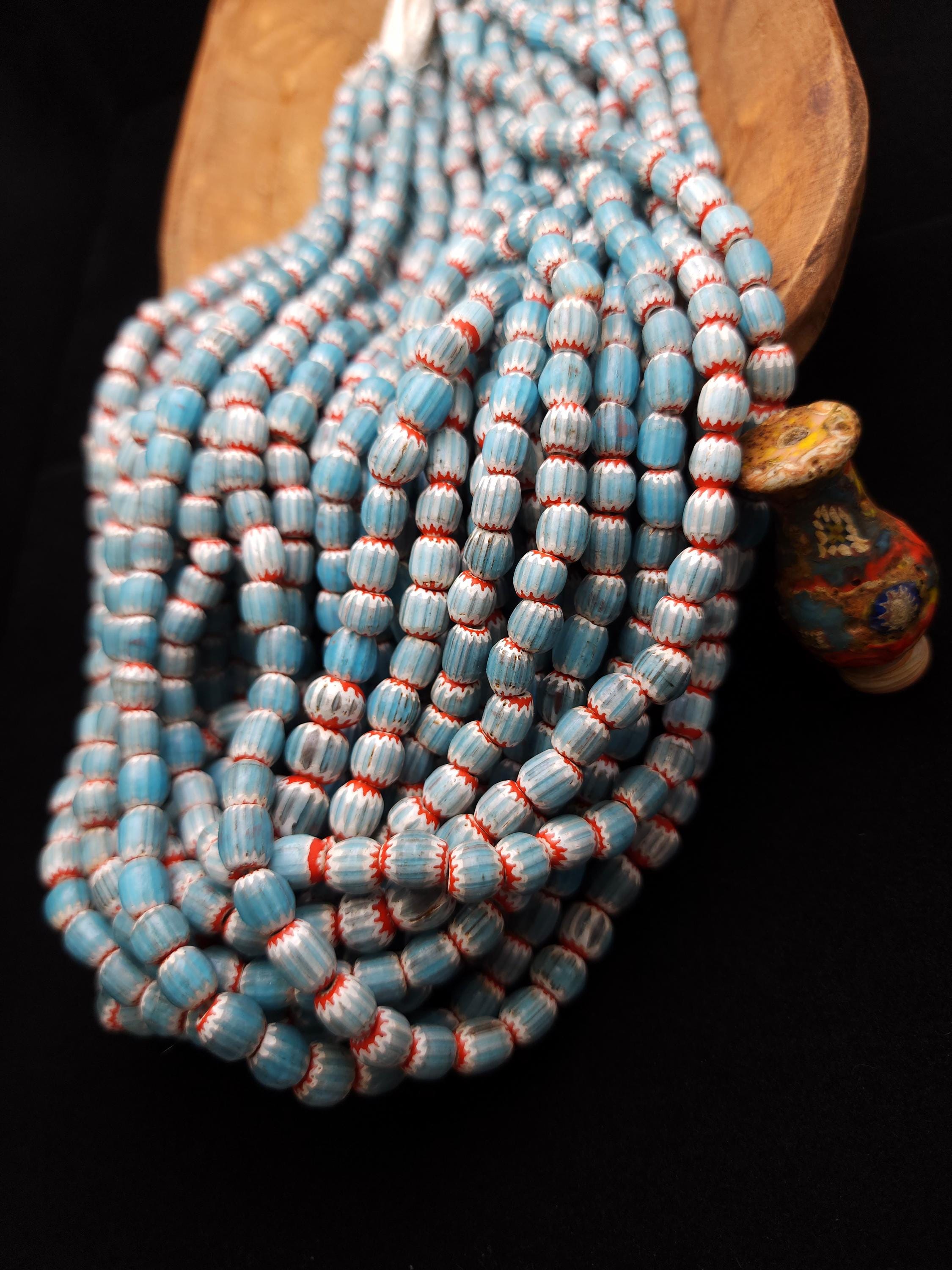 Blue Multilayer Chevron Beads From Java Indonesia, 7-10mm x 7-9mm+, Full Strand 21" Inches 60-62 Beads, Vintage, Jewelry Supplies.
