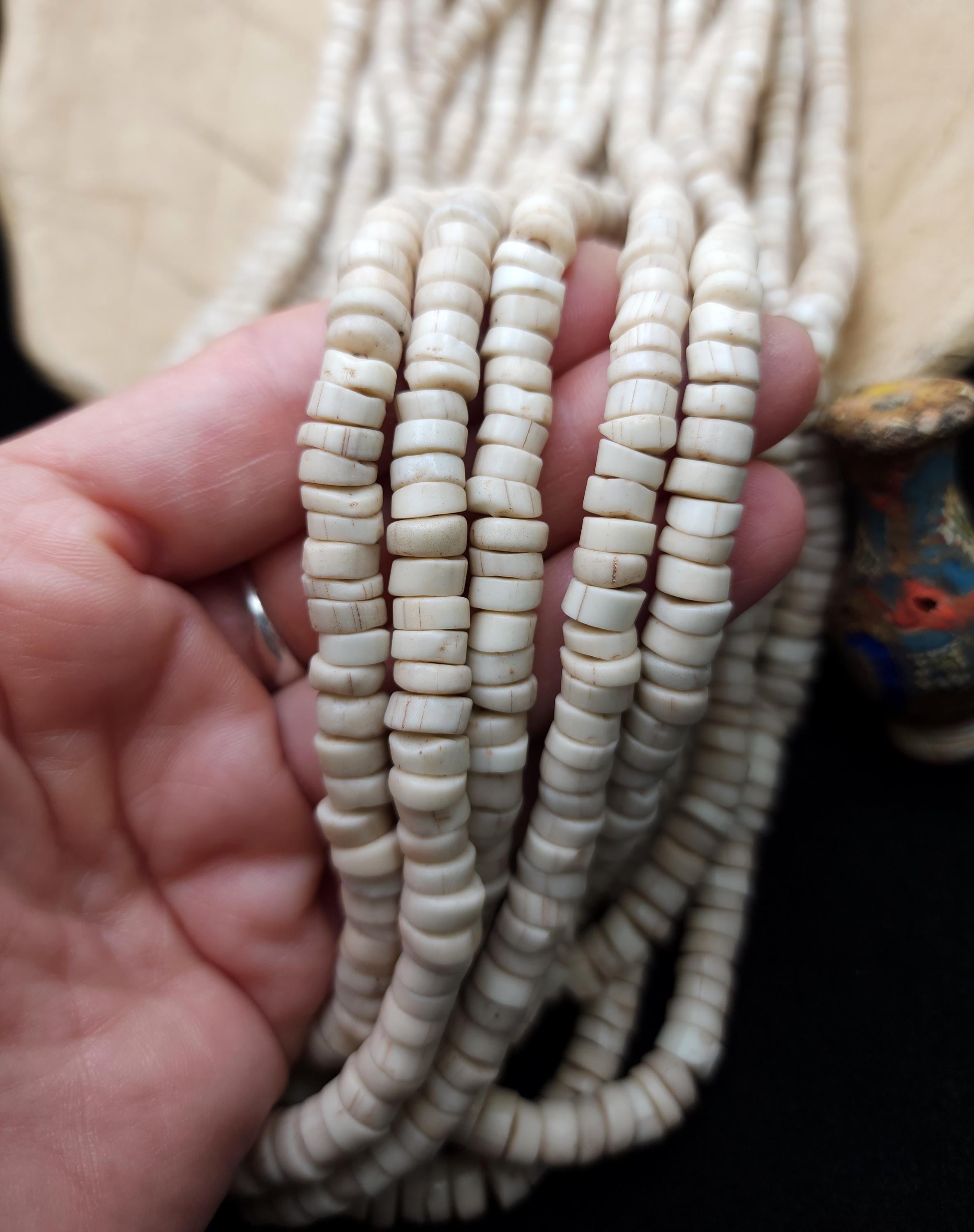 Beige Polished Glass Beads With Rustic Accent From Indonesia, Strand 10" 8mm, Jewelry Making Supplies, Craft, Spacer Beads.