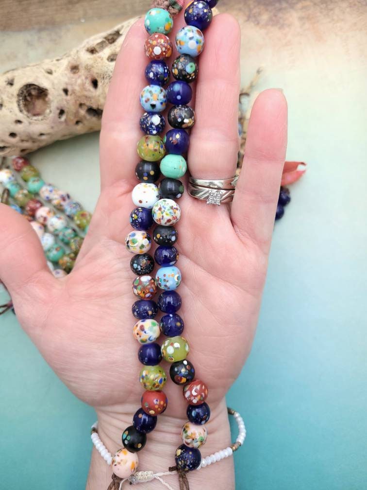 Beautiful Colorful Glass Beads / Indonesian Beads / Fun Beads / Strand 20 Beads 9-11mm / Java / Jewelry Making Supplies / Choose Colors.