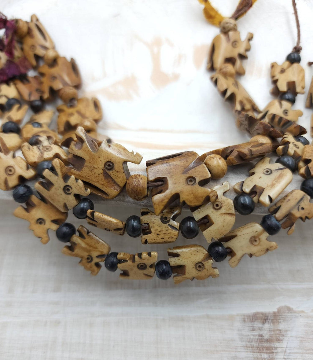 Elephant Bone Beads / Hand Carved Bone Elephant / Strand 10" Choose Size 13mm+ or 20x13mm / Beads With Spiritual Meaning / Jewelry Supplies