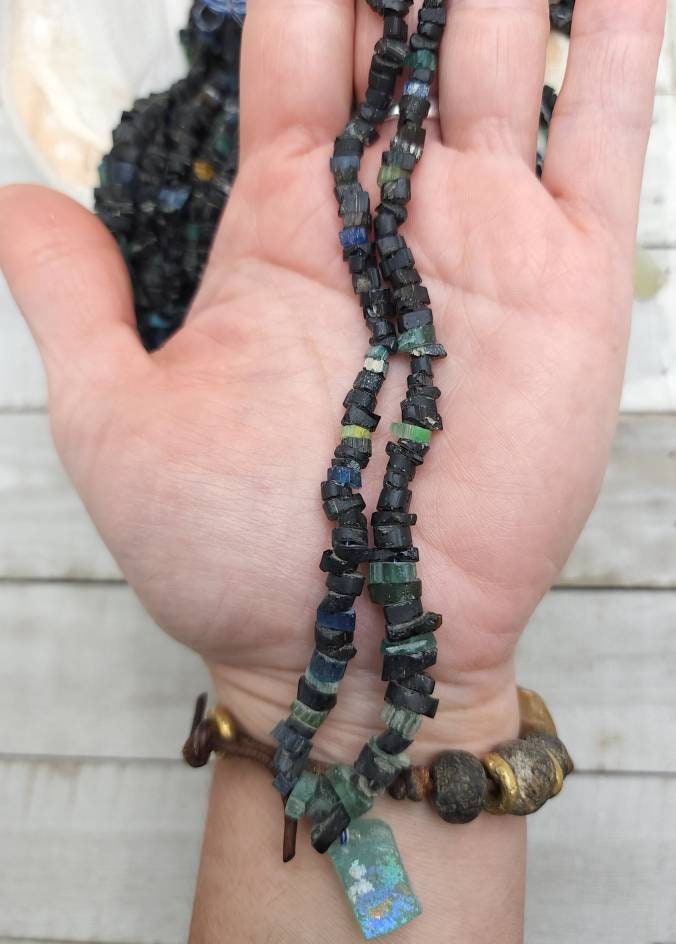 Genuine Ancient Roman Glass Beads Small Chunky 5-8mm Full Strand 15.5" Inches / Authentic Roman Glass Not Imitation / Jewelry Supplies.