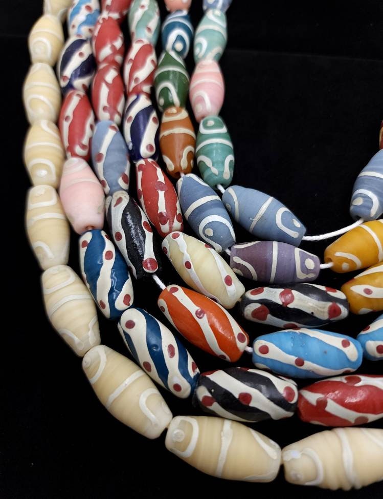 Tubular Glass Beads Hand Made From Thailand / Insonesia Beads / Lampwork beads / 18 "Strand / Jewelry Making Supplies.