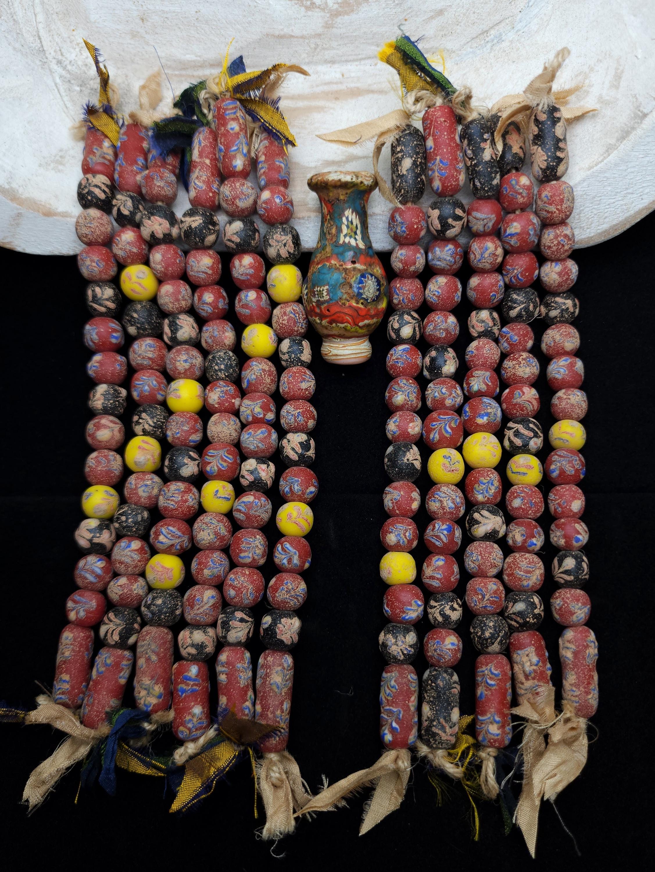 Unusual Vintage Glass Beads From Indonesia, Strand 15 Beads 9-23mm, Craft Jewelry Making Supplies.