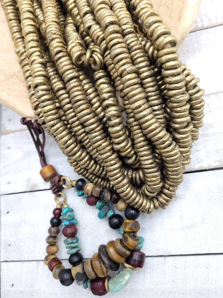 Beautiful Rustic African Brass Beads 9-11mm Choose Strand With 20 or 12 Rings / Jewelry Supplies / Lost Wax / Tribal Boho Ethnic Native A.