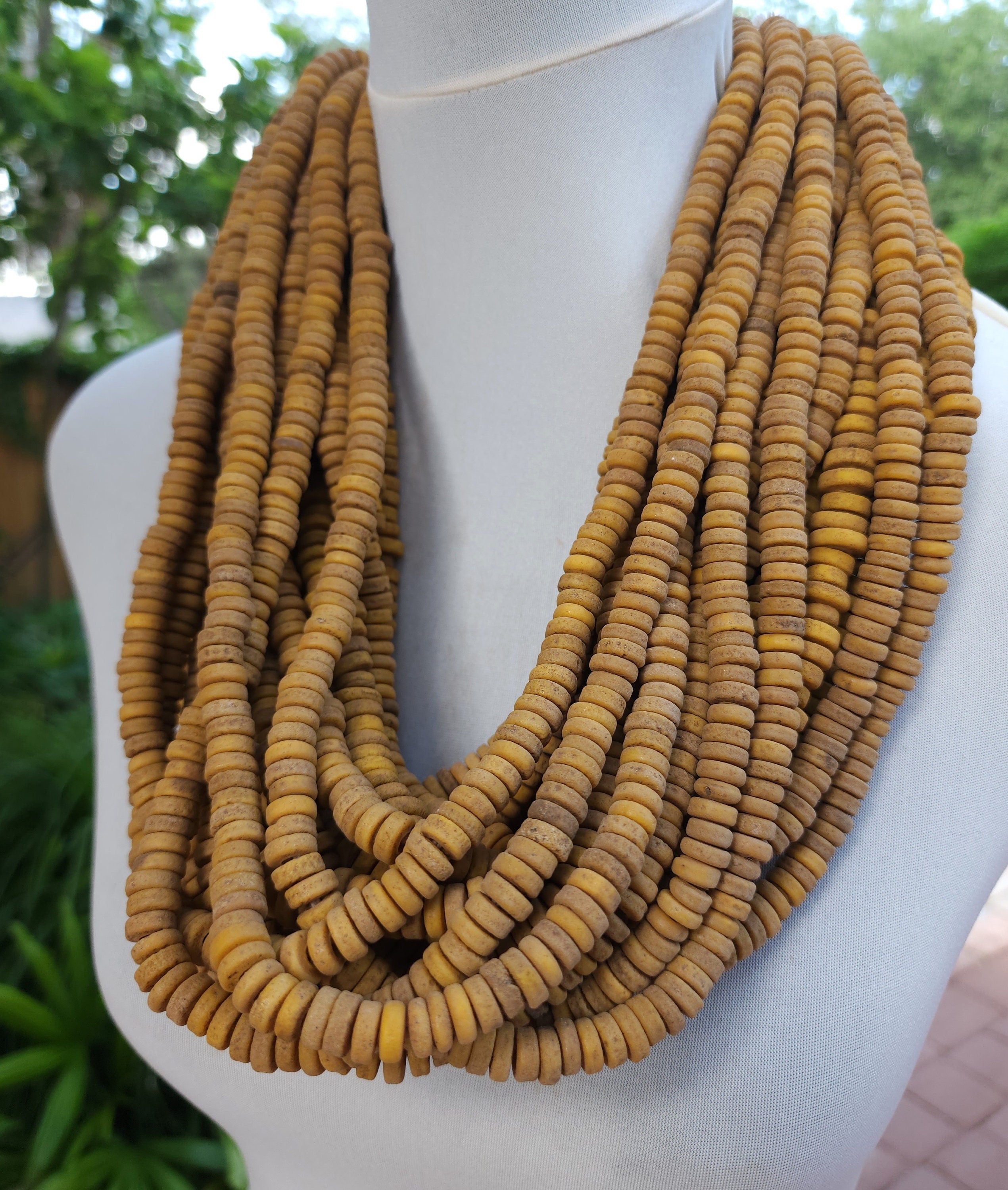Old Yellow Beads With Antique Rustic Accent / Handmade From Indonesia / 9-12mm 10" Strand  / Indonesia / Java / Boho / Tribal / Ethnic