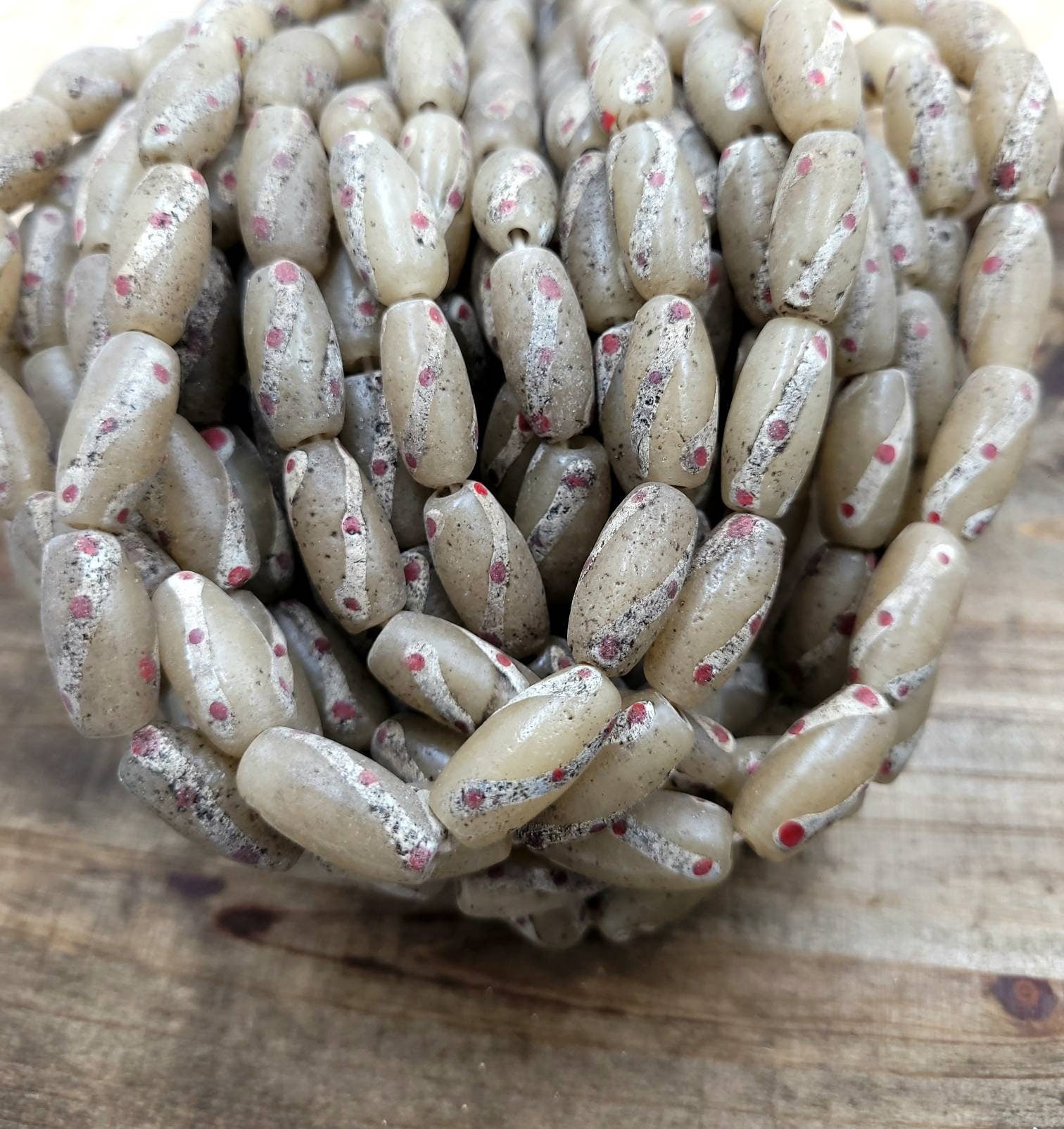 Old Accent Glass Beads Made By Thai Artisan Hands / Indonesian Beads / Java / 10 Beads 18-20mm x 10mm / Jewelry Making Supplies / Vintage