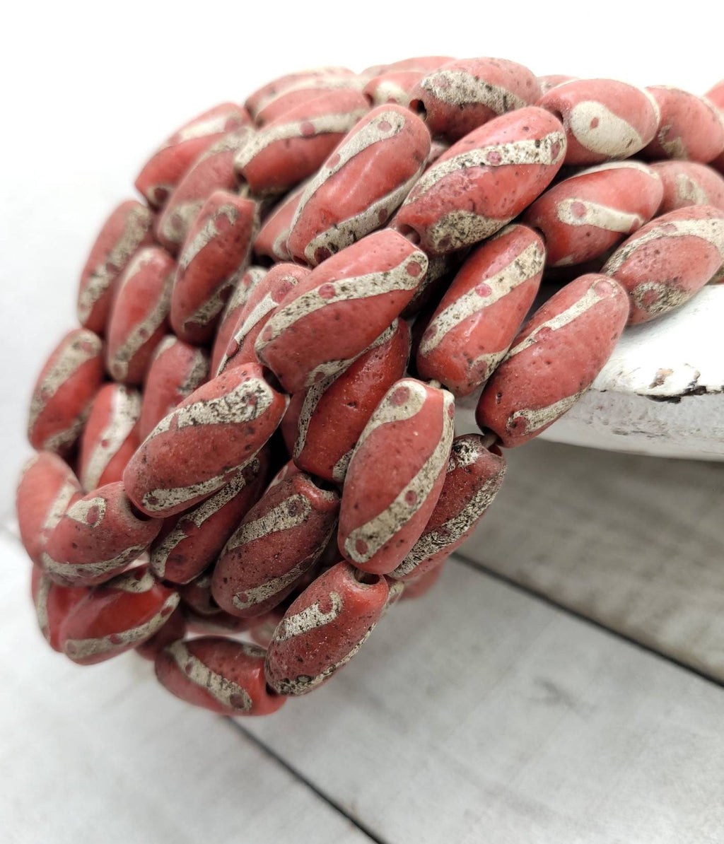Old Accent Glass Beads Made By Thai Artisan Hands/ Indonesian Beads, Java, 10 Beads 18-20mm x 10mm, Jewelry Supplies, Vintage, Venetian.