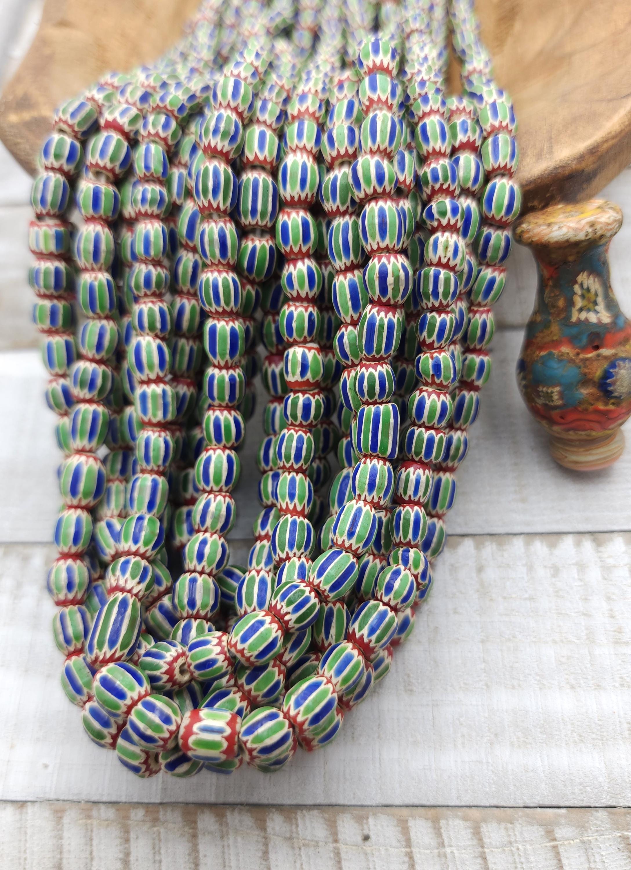 Multilayer Chevron Beads From Java, Indonesia, 6-Full Strand 21" 6-9mm x 7-8mm [70-74 Beads] Vintage, Tribal, Jewelry Making Supplies