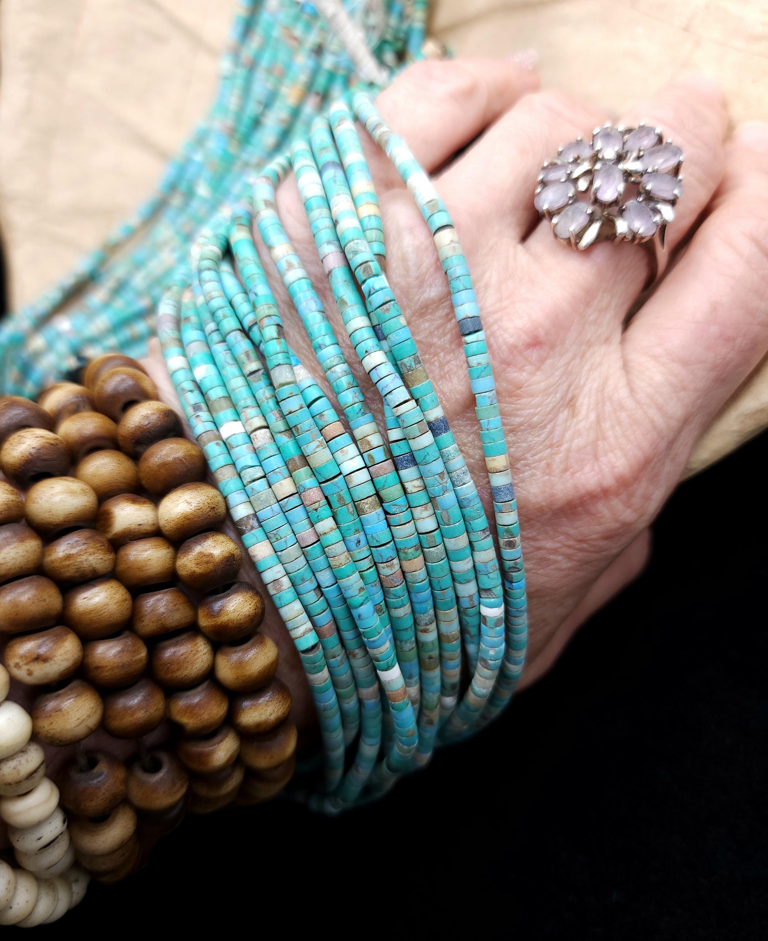 Genuine 100% Turquoise Heishi Beads  From Afghanistan 3mm+ Full Strand 15" 220+Beads, Jewelry Making Supplies.