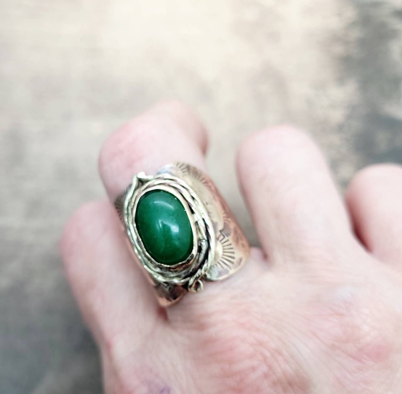Size 10 Bronze Ring | Brass | Green Aventurine.