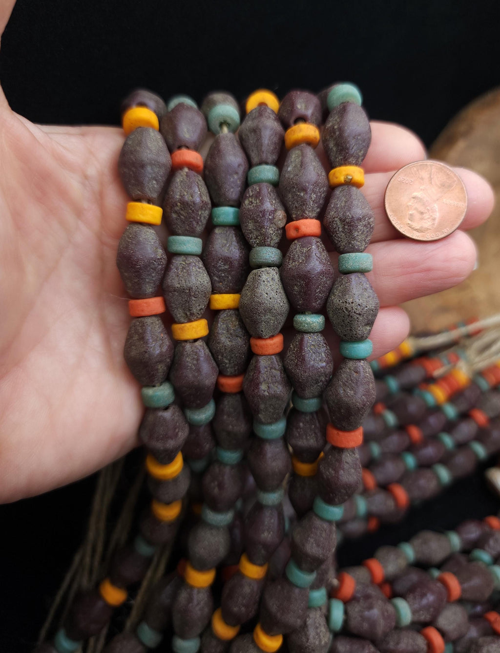 Full Strand 13-14" Bicone Glass Beads 15-17mm, Rustic Indonesian Beads, Jewelry Making Supplies, Craft.