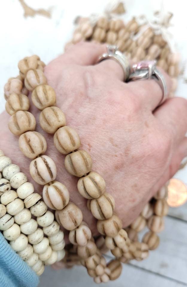Beautiful Melon Shaped Beads With Accent Rustic 10-11mm 12 Beads/Jewelry Supplies/Boho Hippie Tribal/Lampwork Beads/Indonesian /Thailand