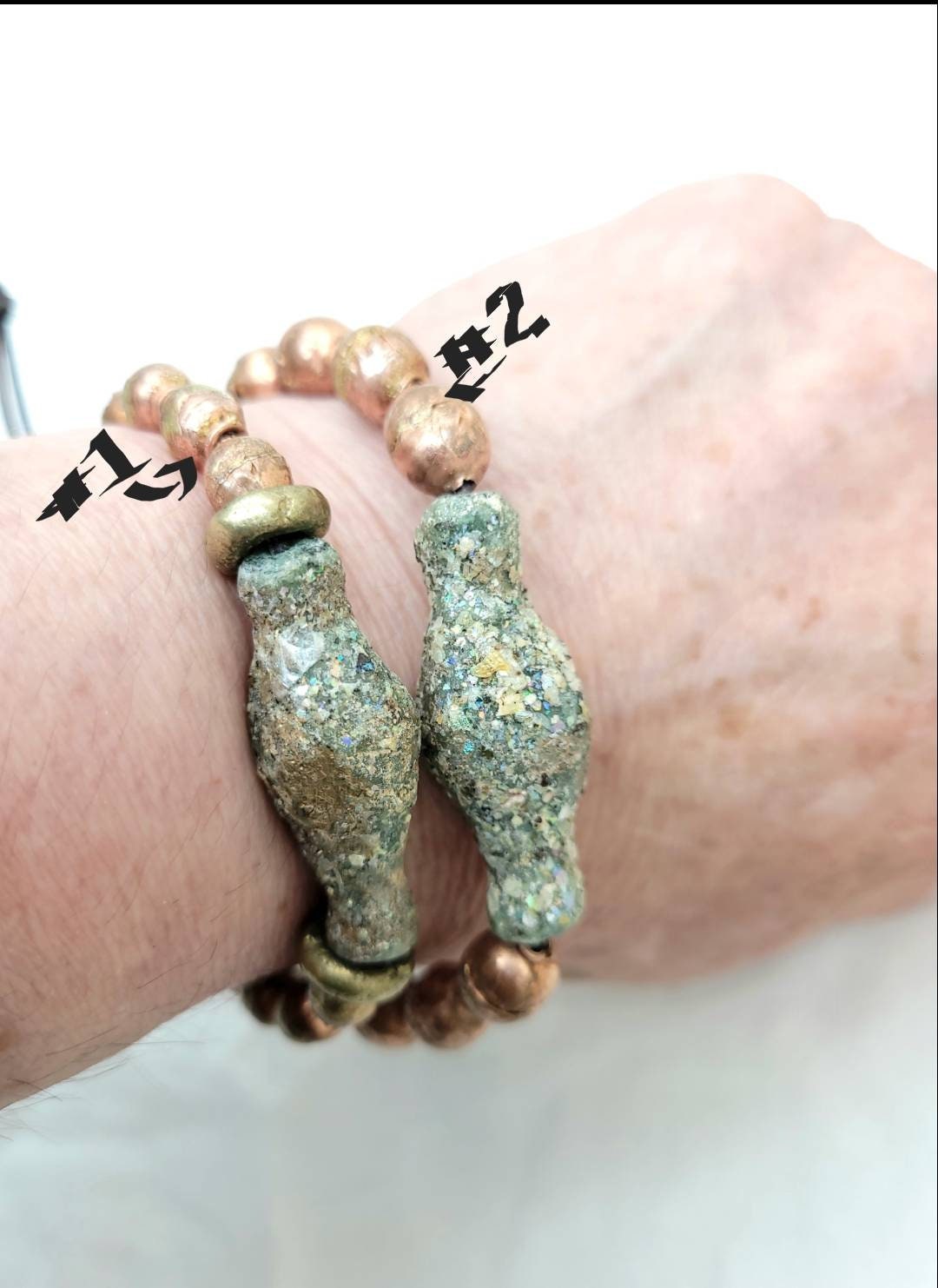 Beautiful Authentic Ancient Rome Bracelet / His and Hers Bracelet / Ethiopian Copper and Brass Beads Wearing Beautiful Old Roman Glass.
