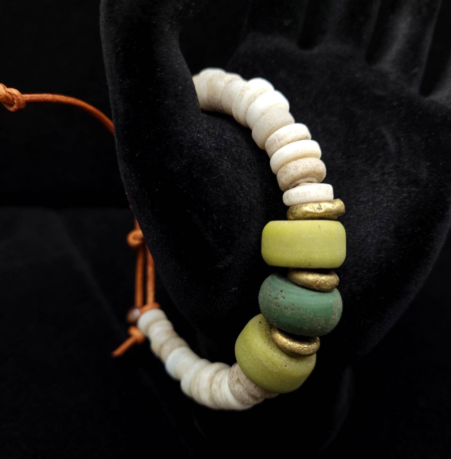 Wow Beautiful Leather Bracelet With Old Thailand Beads / Bracelet For Him Or Her/Boho Tribal Ethnic Hippie Jewelry.